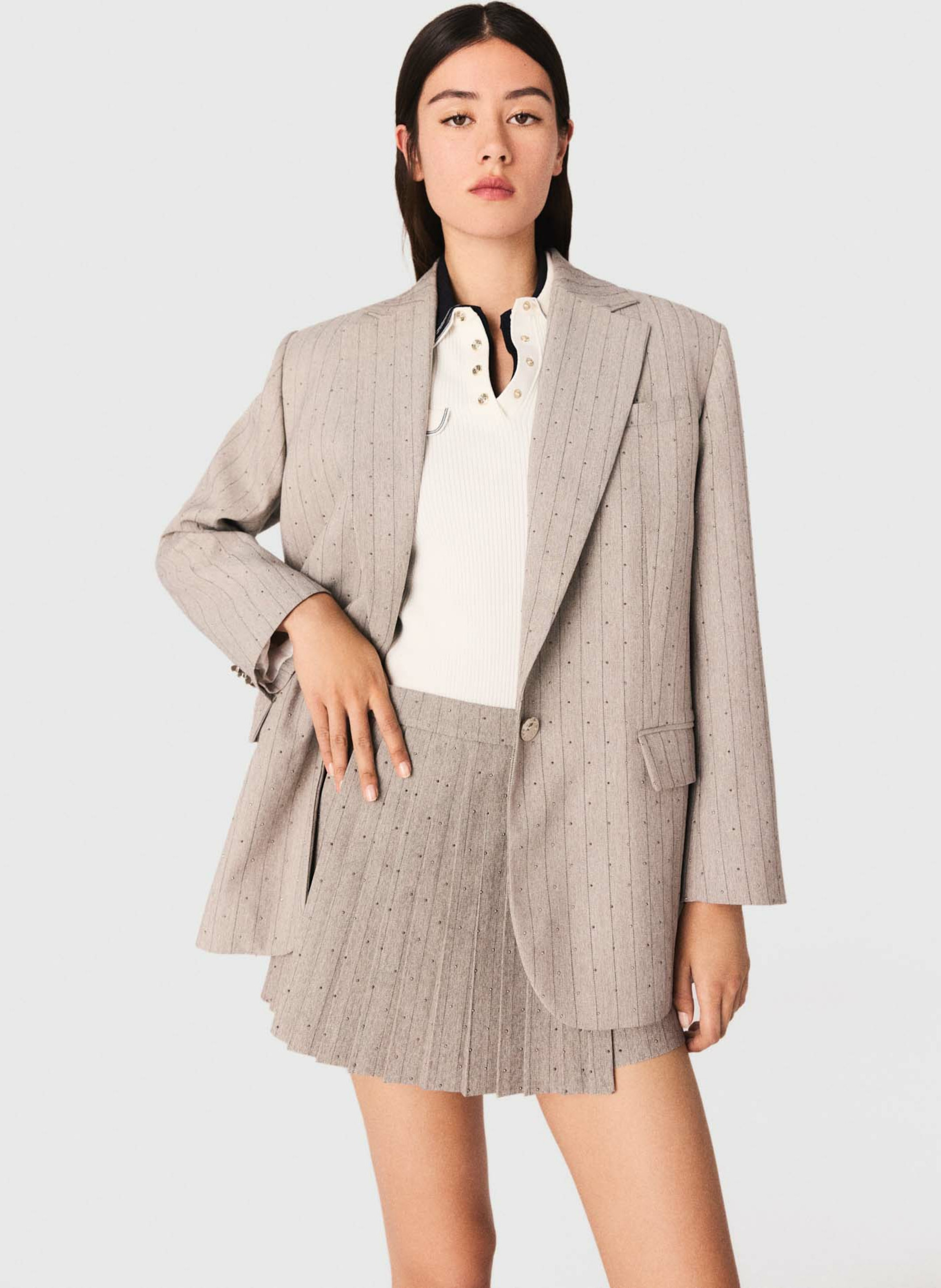 Veste de costume à rayures strassées MAJE Gris