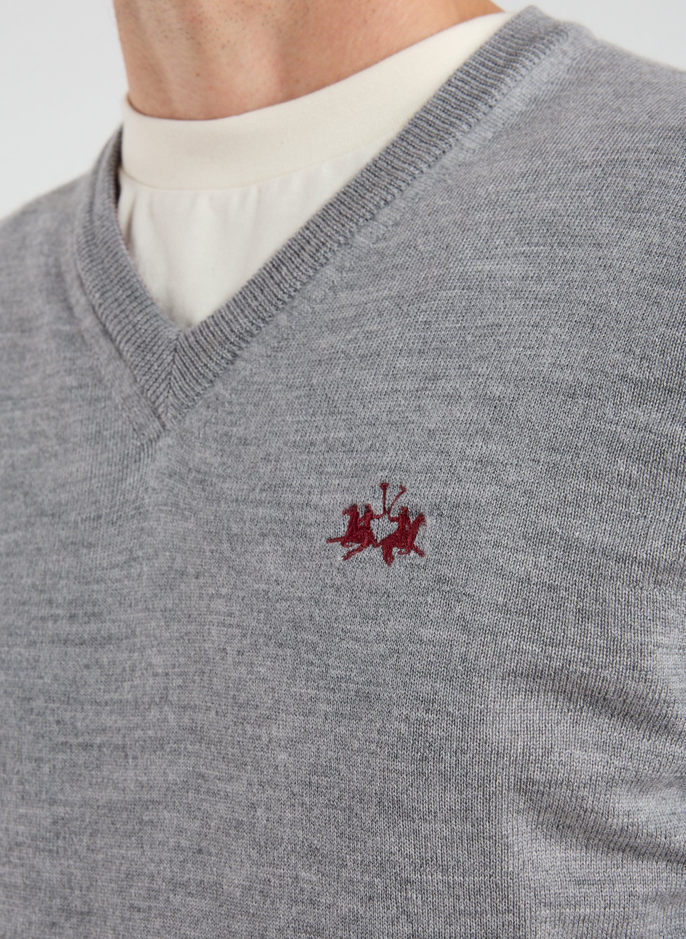 Pull col V en laine LA MARTINA Gris