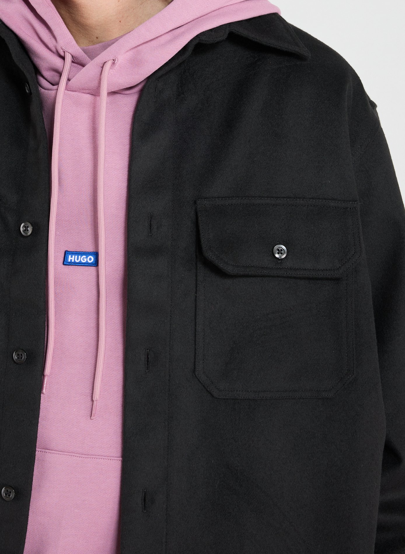 Oversized brushed flannel shirt HUGO BLUE Black