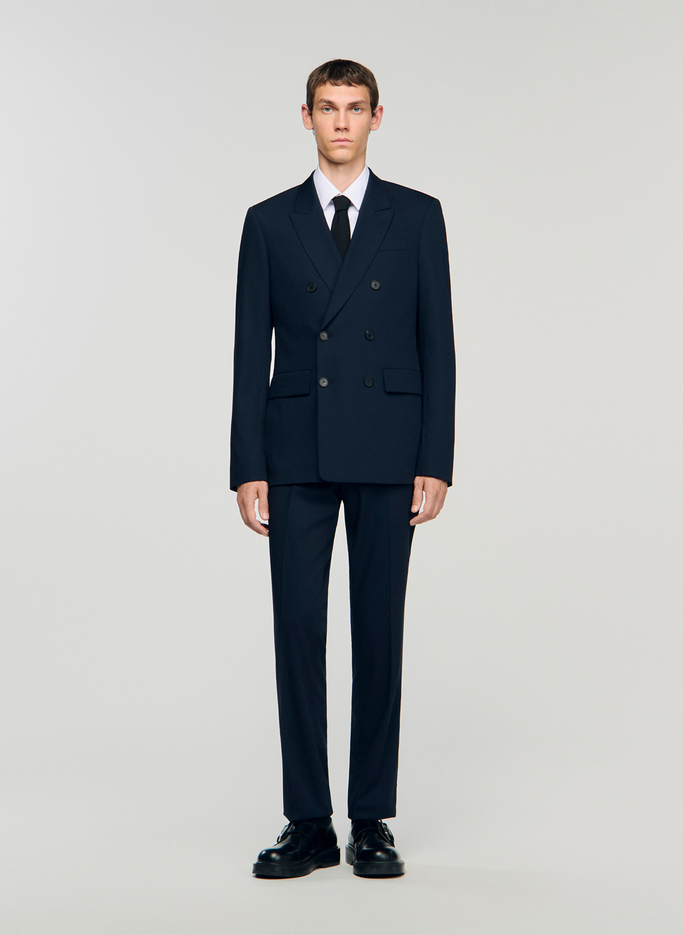 Veste de costume droite en laine SANDRO Bleu