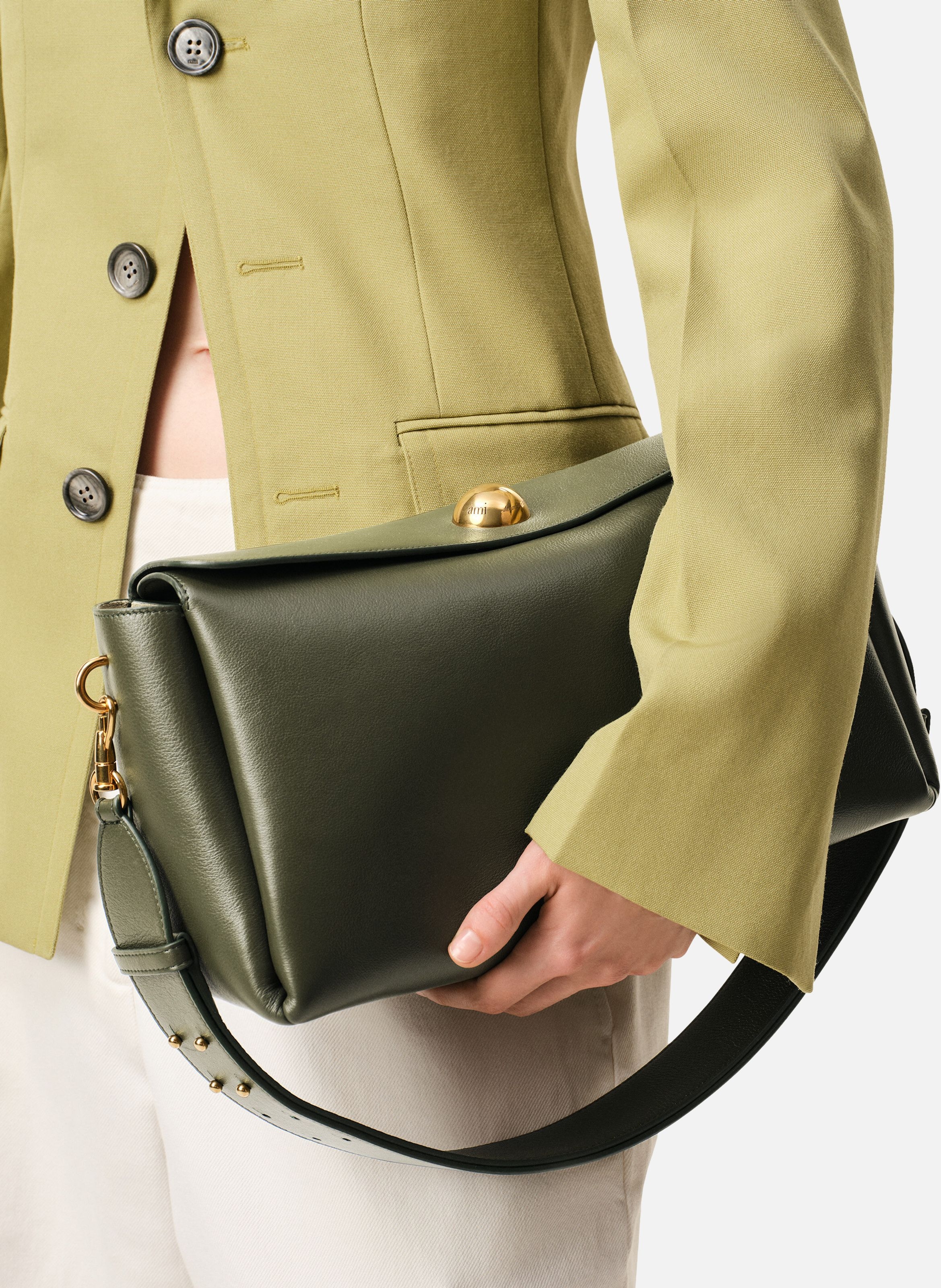 Sac Carrousel Moyen En Cuir Lisse unisexe AMI PARIS Vert