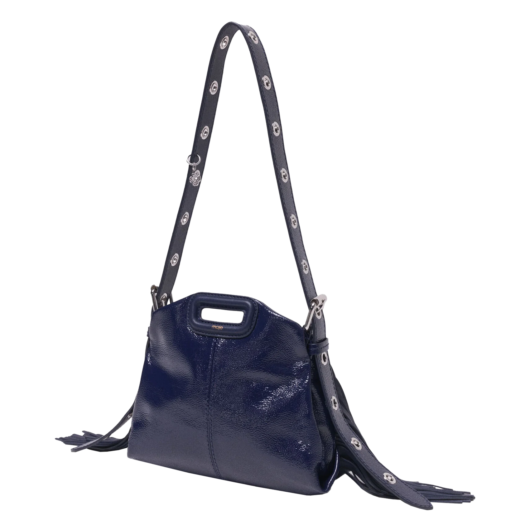 Sac bandoulière à franges en cuir miss m mini MAJE Bleu