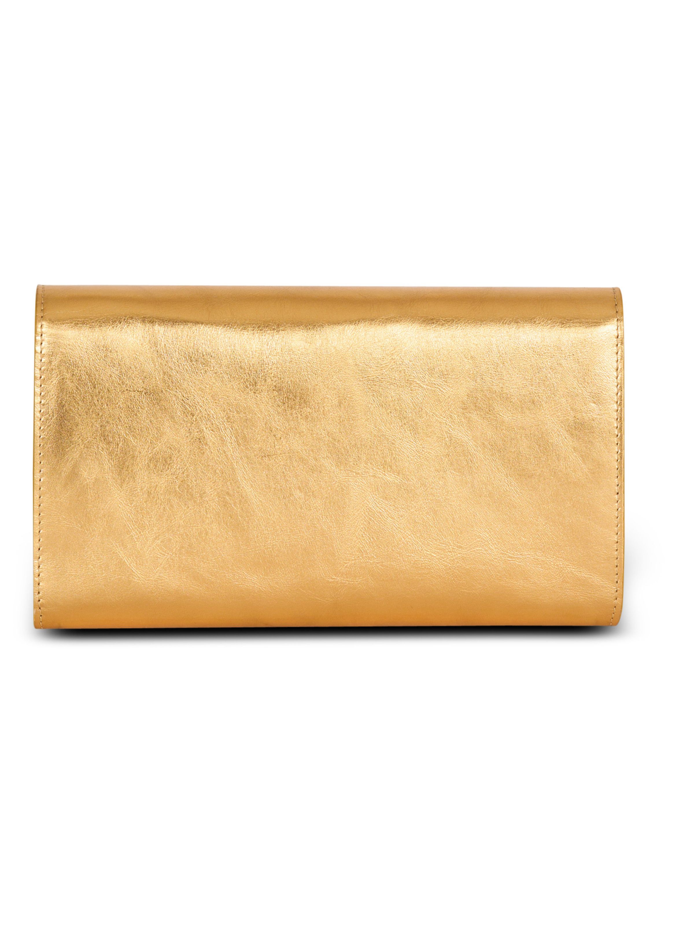 Portefeuille shuffle en cuir lamé BALMAIN Doré
