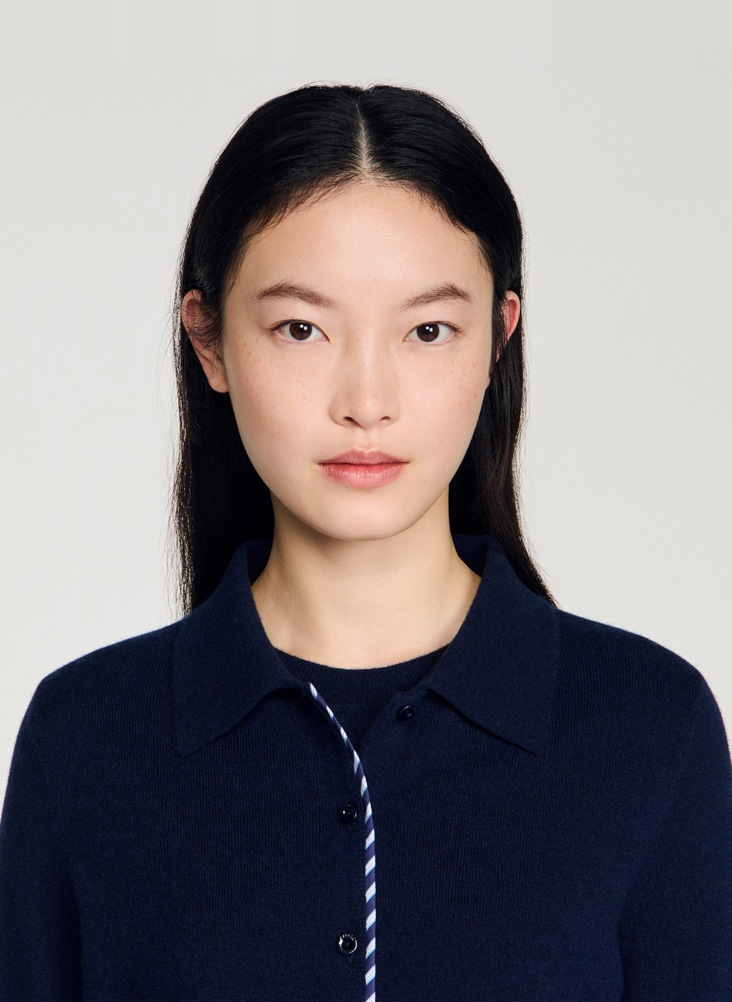 Cardigan droit en laine et cachemire SANDRO Bleu