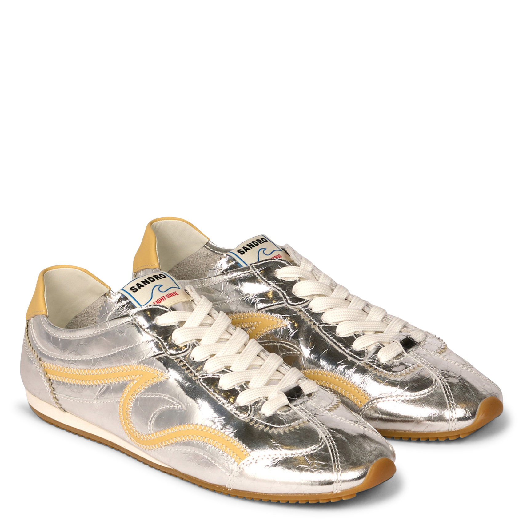 Baskets basses métallisées en cuir SANDRO Argent