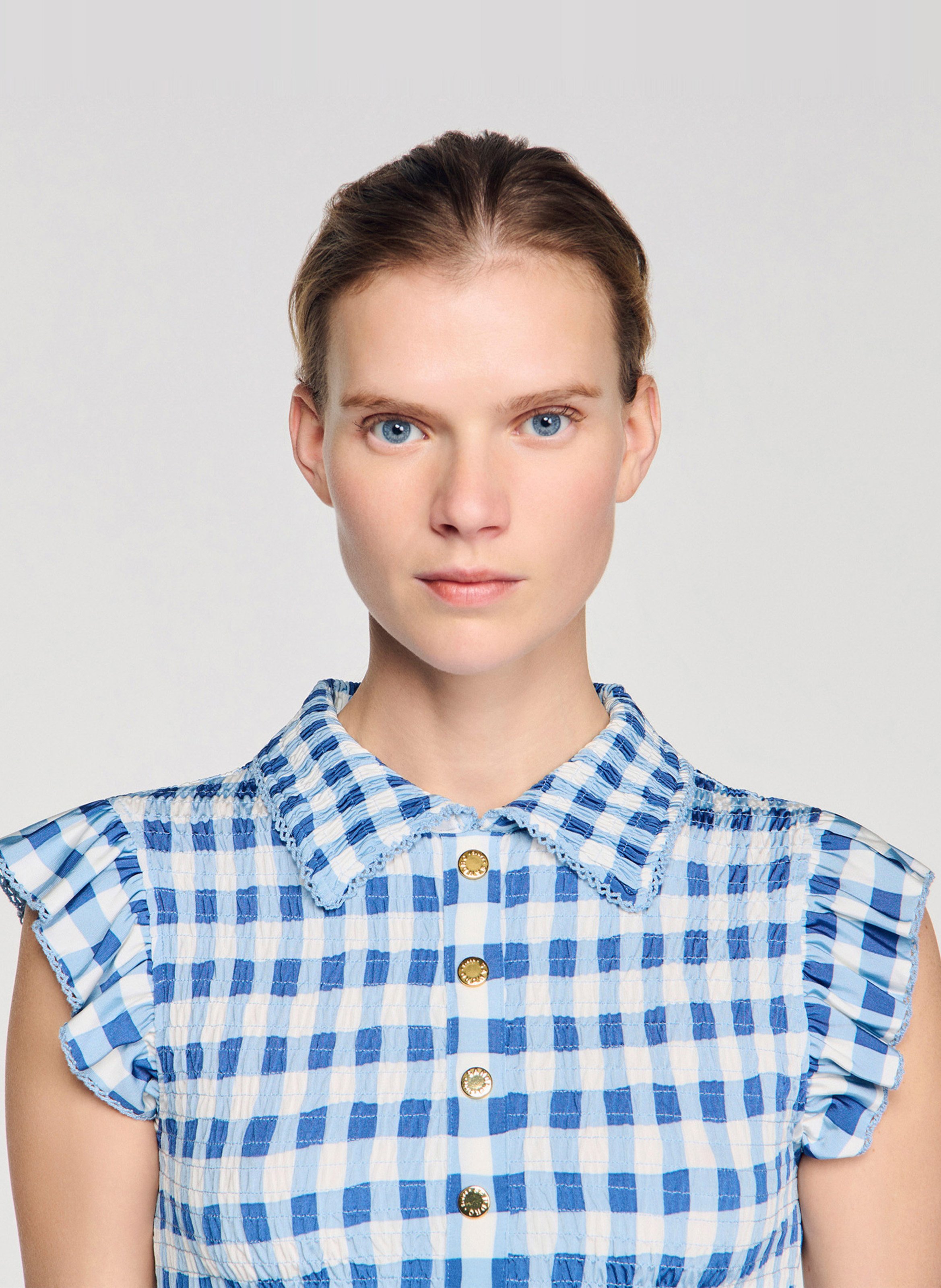 Top col classique à carreaux SANDRO Bleu