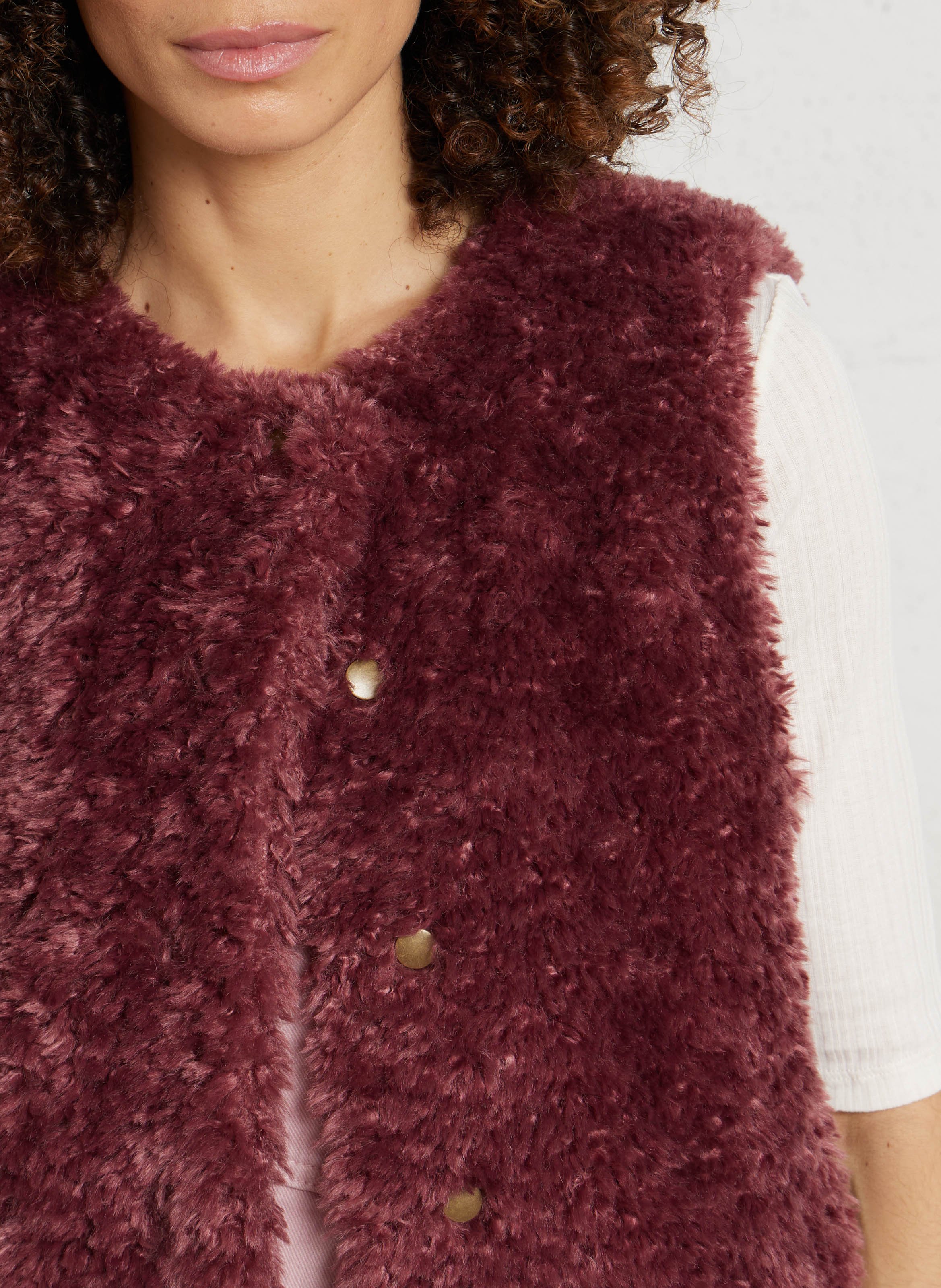 Veste droite col rond en fourrure synthétique brooklyn MAISON 123 Rose