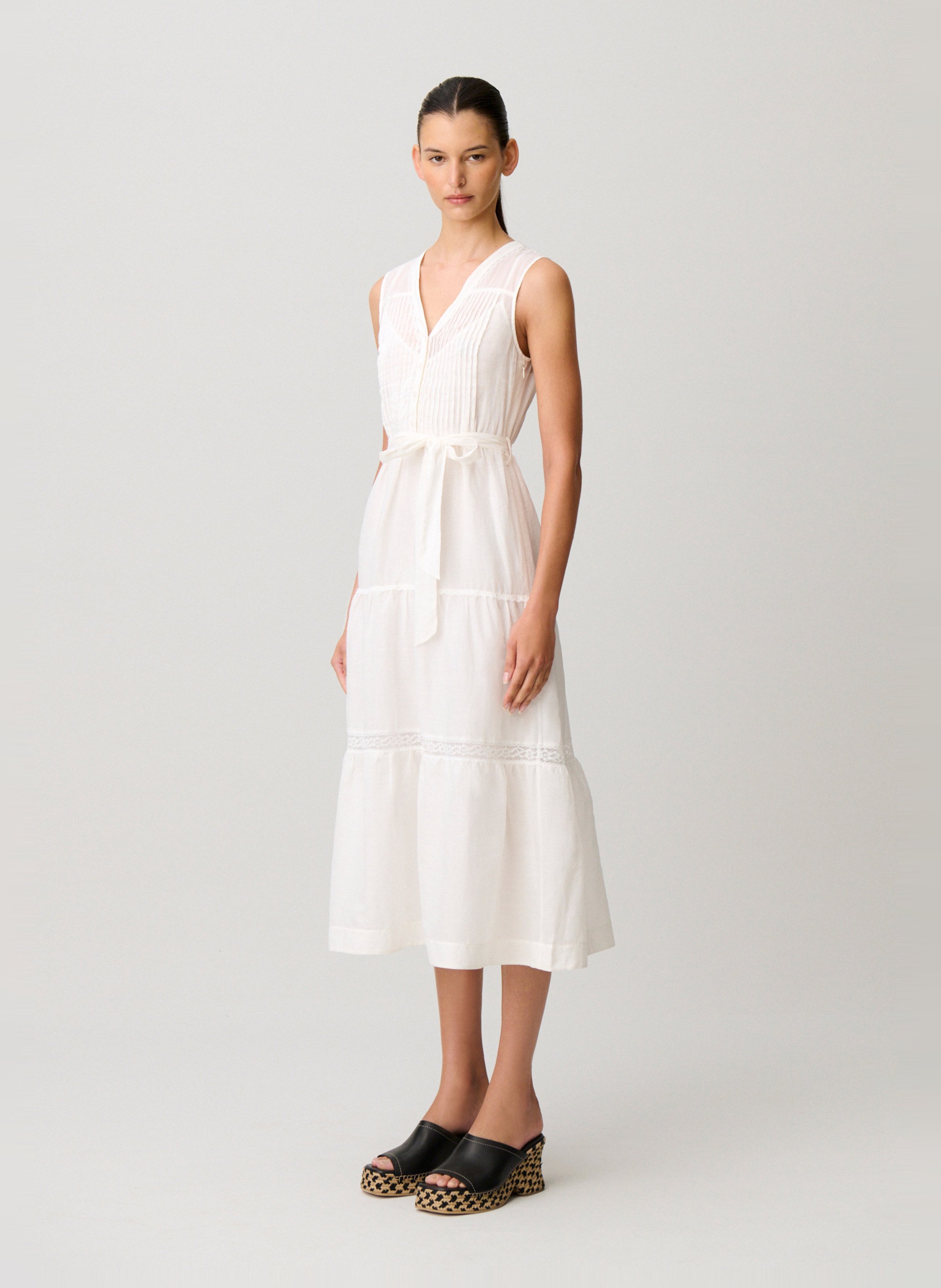 Robe longue col v en coton CLAUDIE PIERLOT Beige