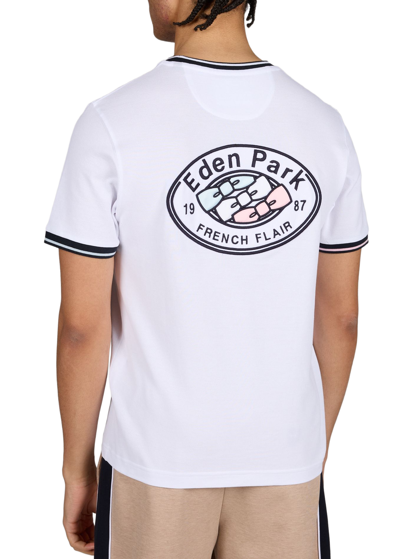 T-shirt brodé à col rond en coton EDEN PARK Blanc