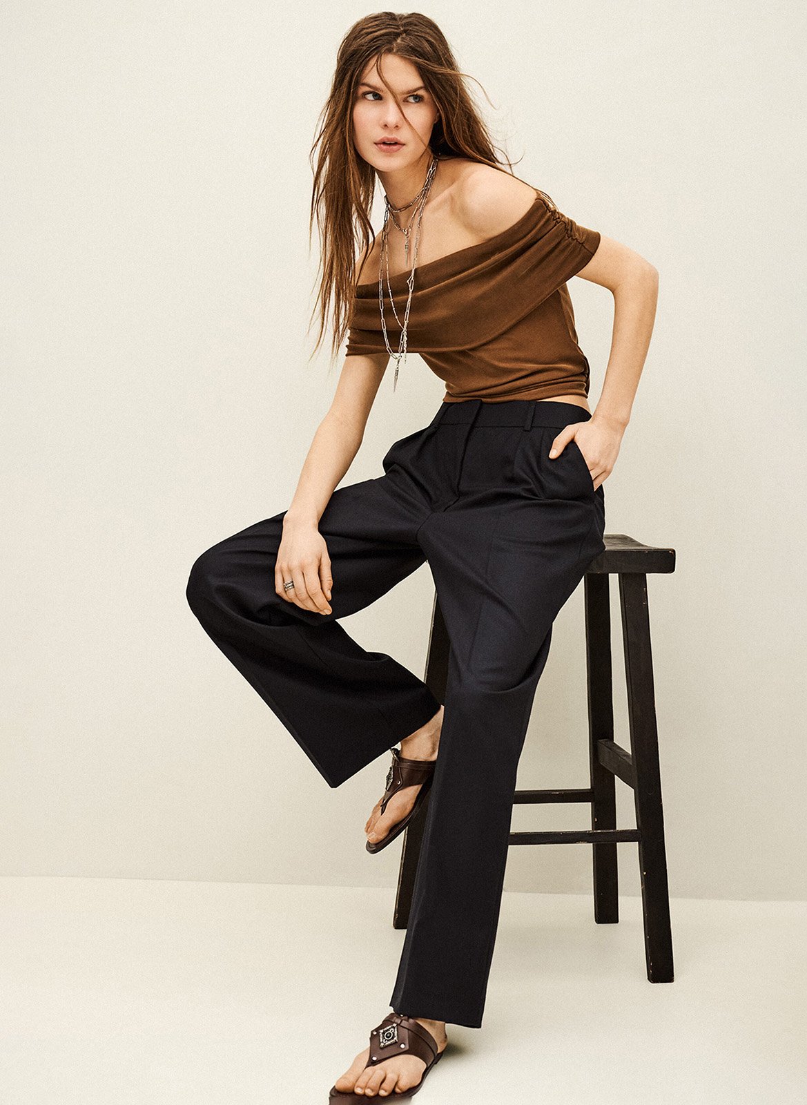 Pantalon large taille haute en laine nani BA&SH Bleu