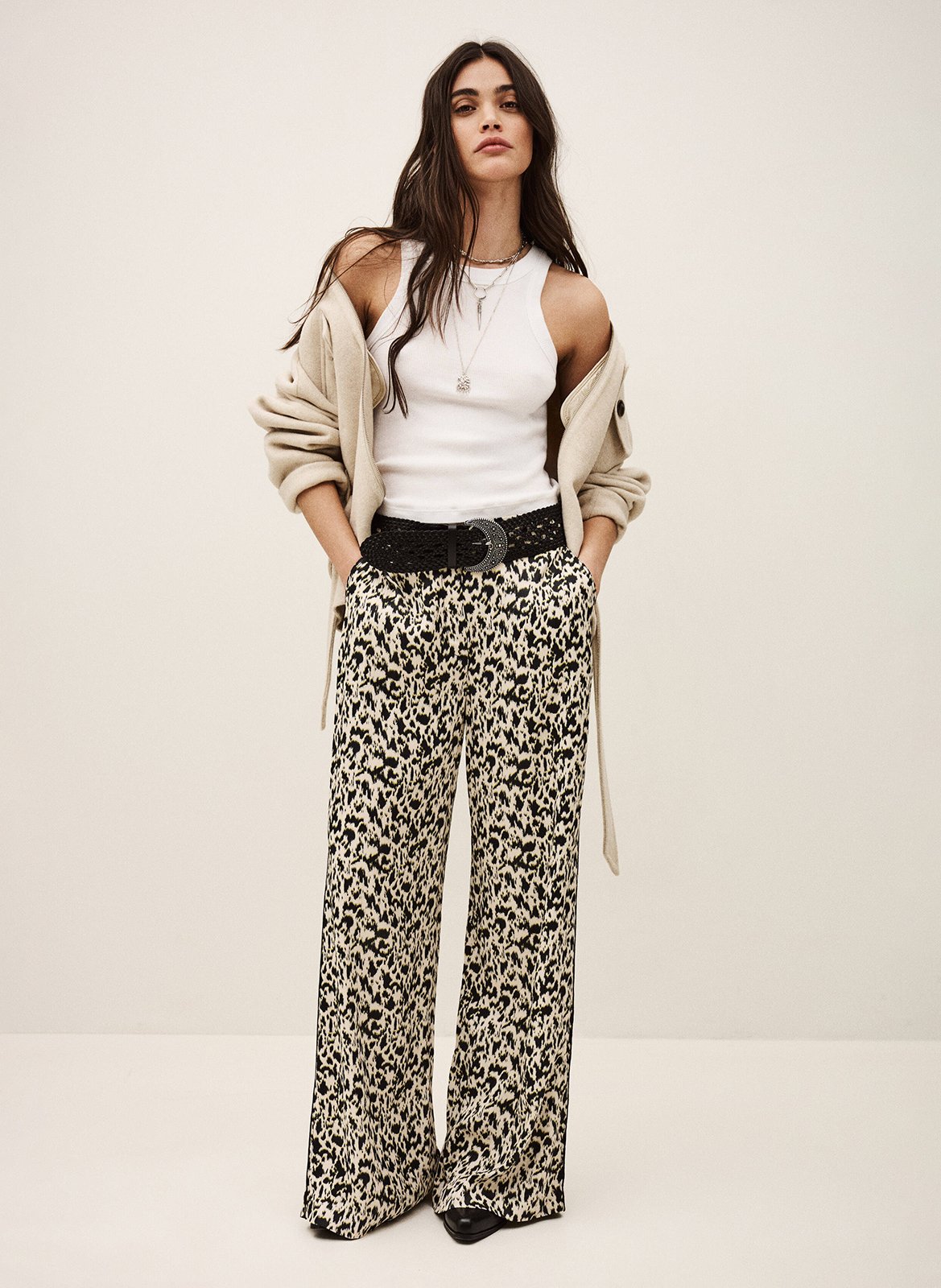 Pantalon large fluide imprimé plyde BA&SH Beige