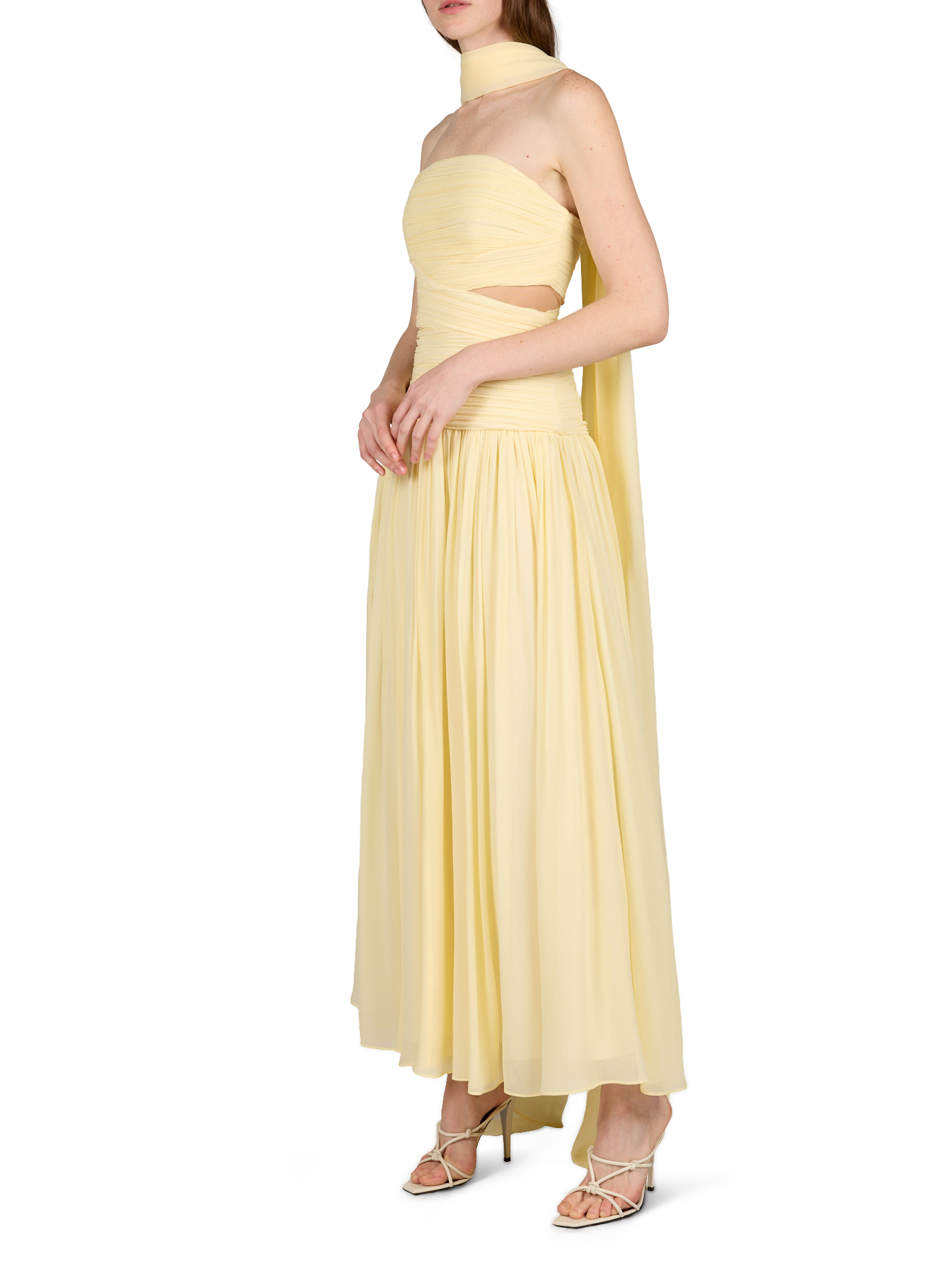 Robe plissée sans manches avec foulard SELF PORTRAIT Jaune