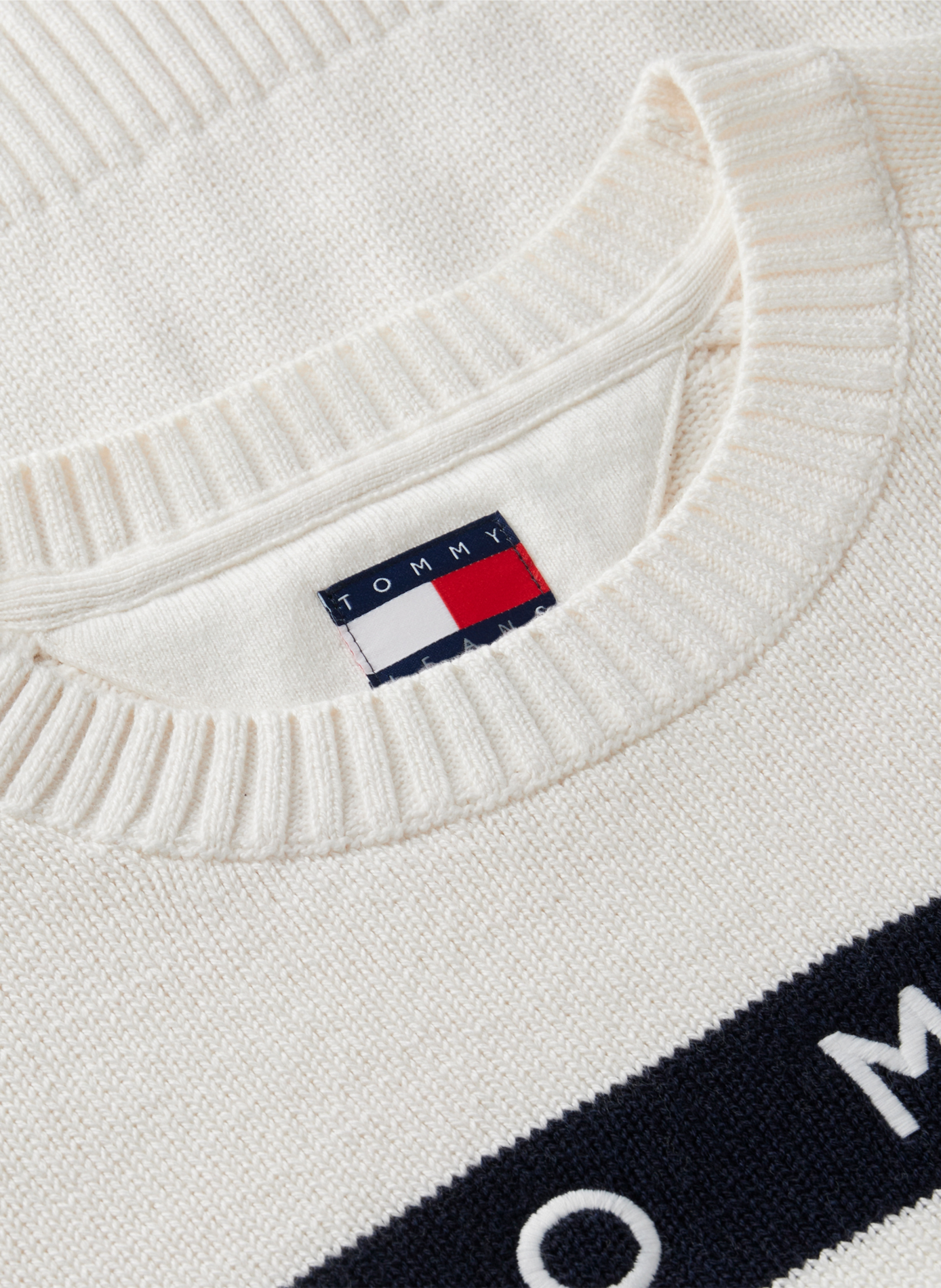 Pull droit à logo en coton et laine TOMMY HILFIGER Blanc
