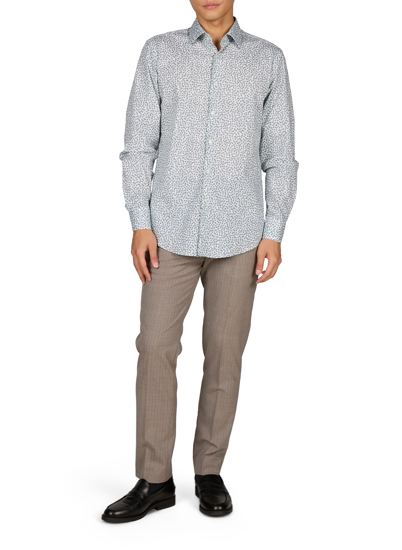 Chemise manches longues à fleurs en coton mélangé BOSS Vert