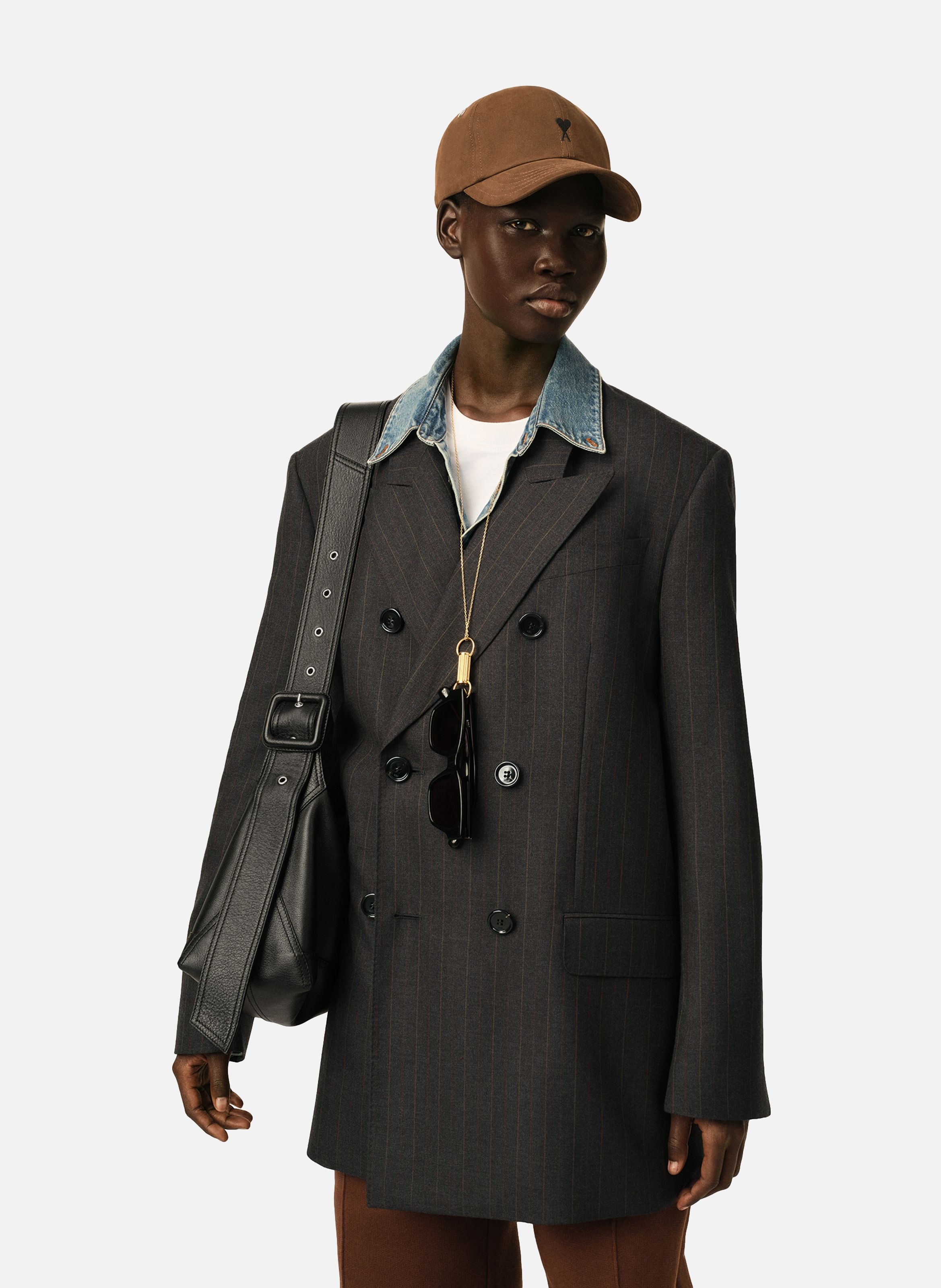 Veste rayée double boutonnage en laine AMI PARIS Gris