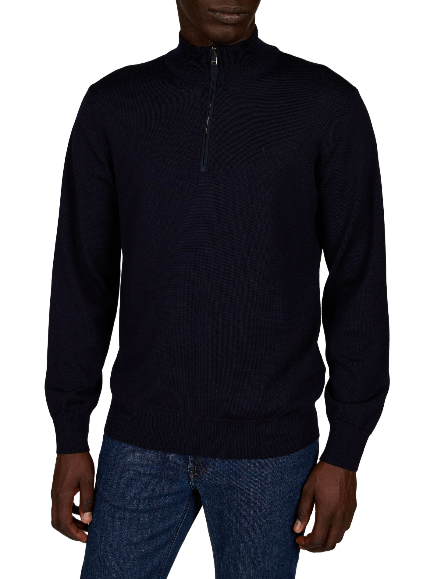 Straight-fit zip-up high-neck wool jumper ETON Blue
