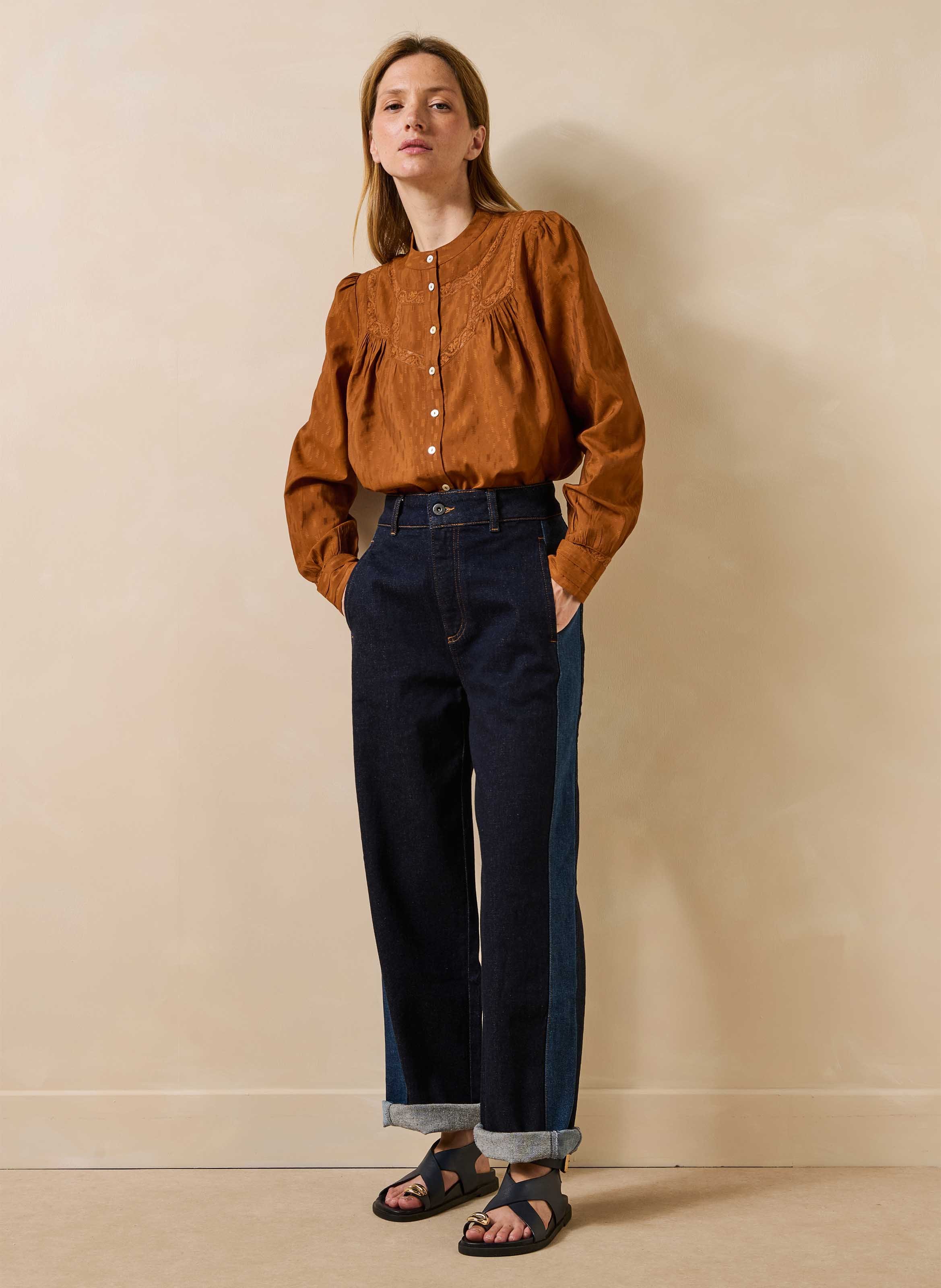 Jeans met wijde pijpen en hoge taille van een biologisch katoenmengsel LA FEE MARABOUTEE Blauw