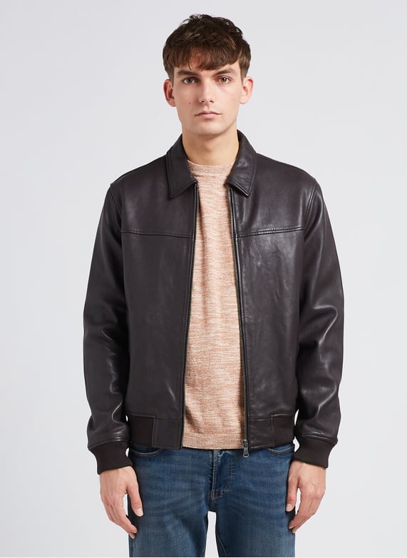BLOUSON COL CLASSIQUE EN CUIR IKKS pour HOMME Printemps