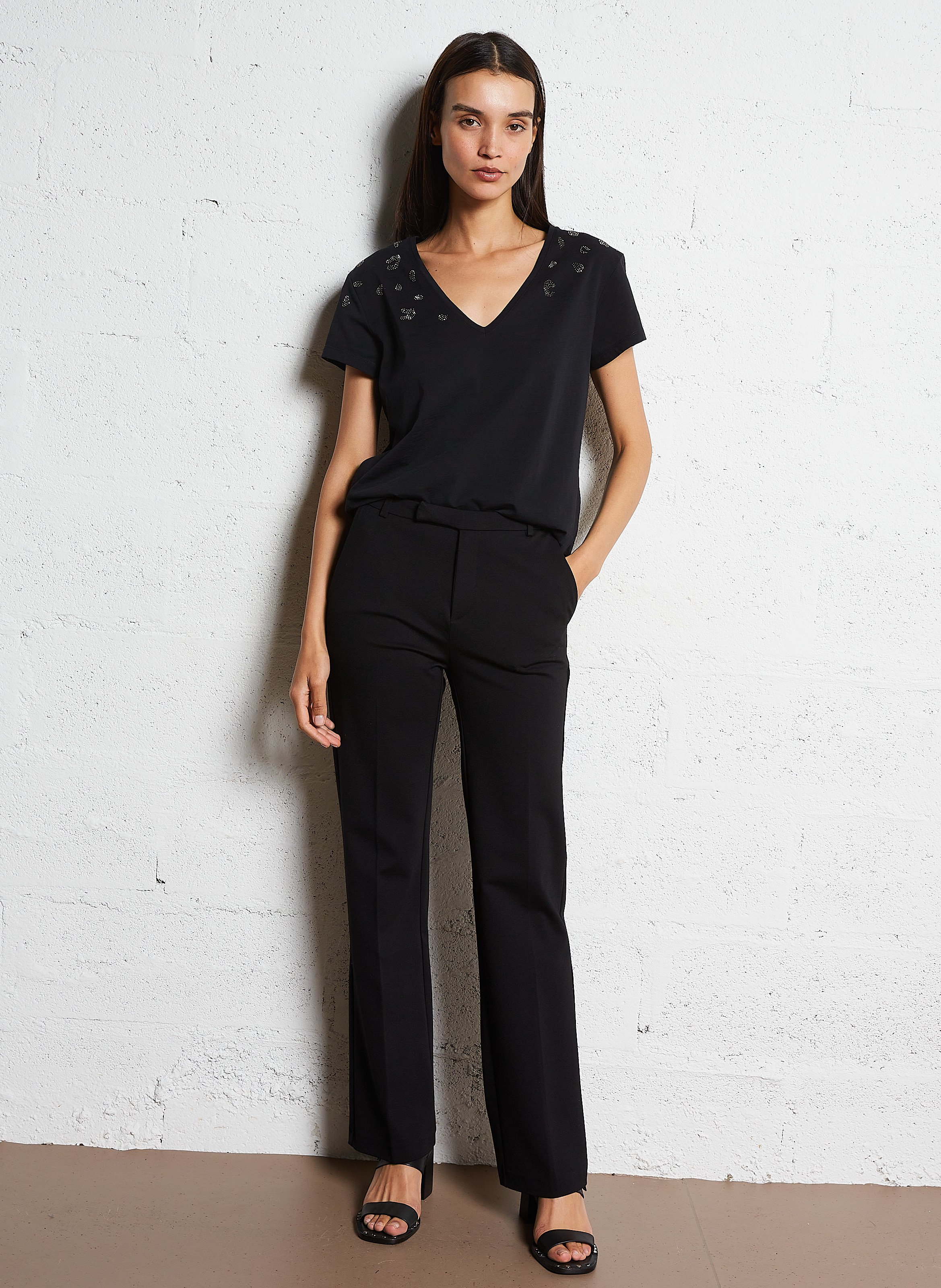 Pantalon droit flare confort IKKS Noir