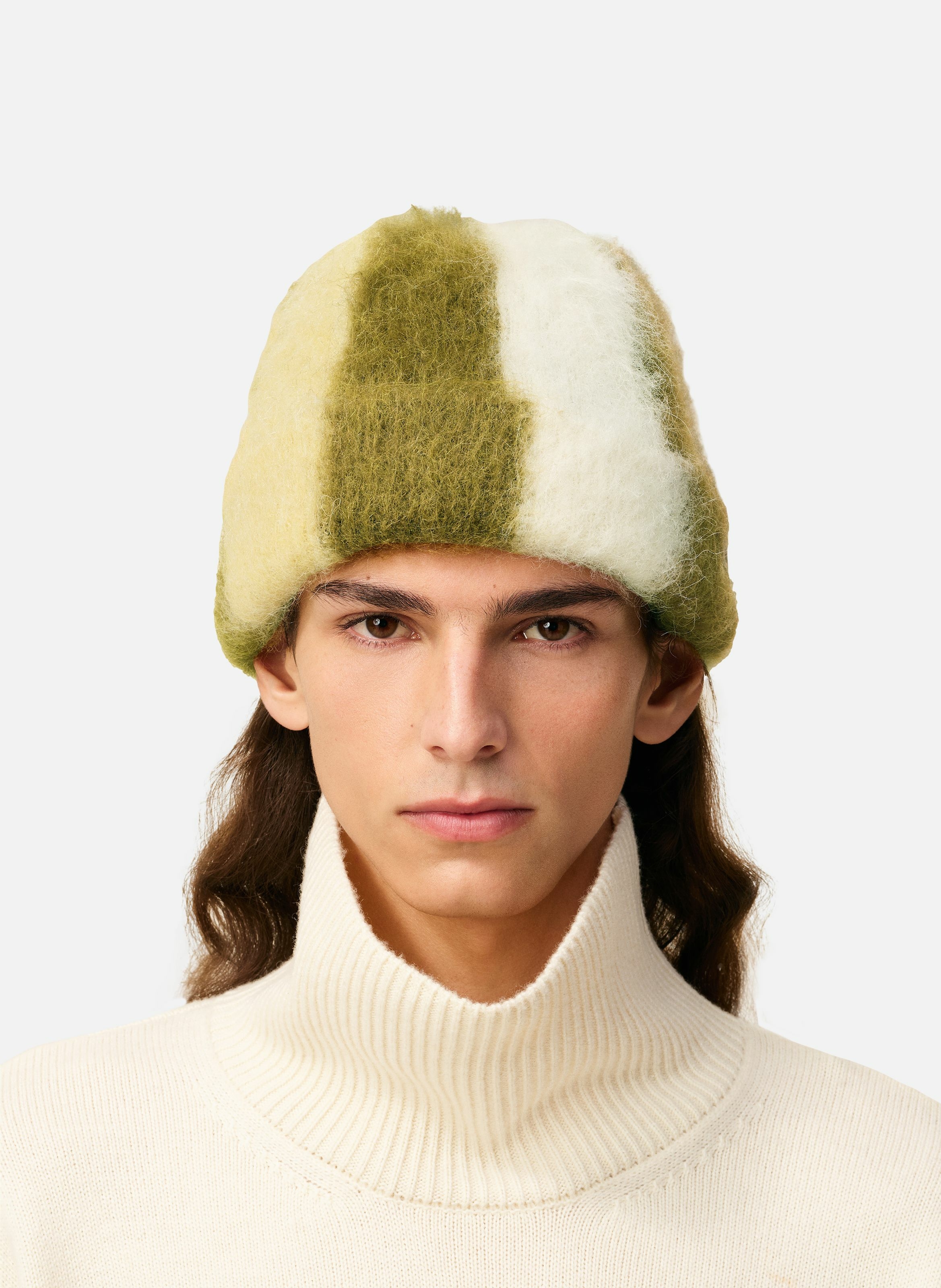 Bonnet rayé ami de coeur en alpaga unisexe AMI PARIS Beige