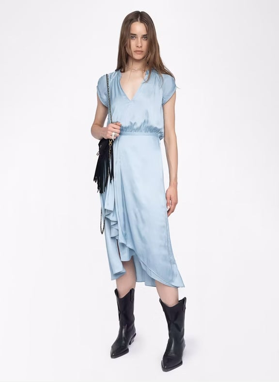 Robe midi col tunisien en satin randall Bleu by ZADIG&VOLTAIRE ZADIG&VOLTAIRE Robe midi col tunisien en satin randall Bleu