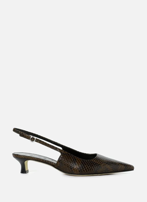 Mules à talon imprimé serpent Marron by AEYDE AEYDE Mules à talon imprimé serpent Marron