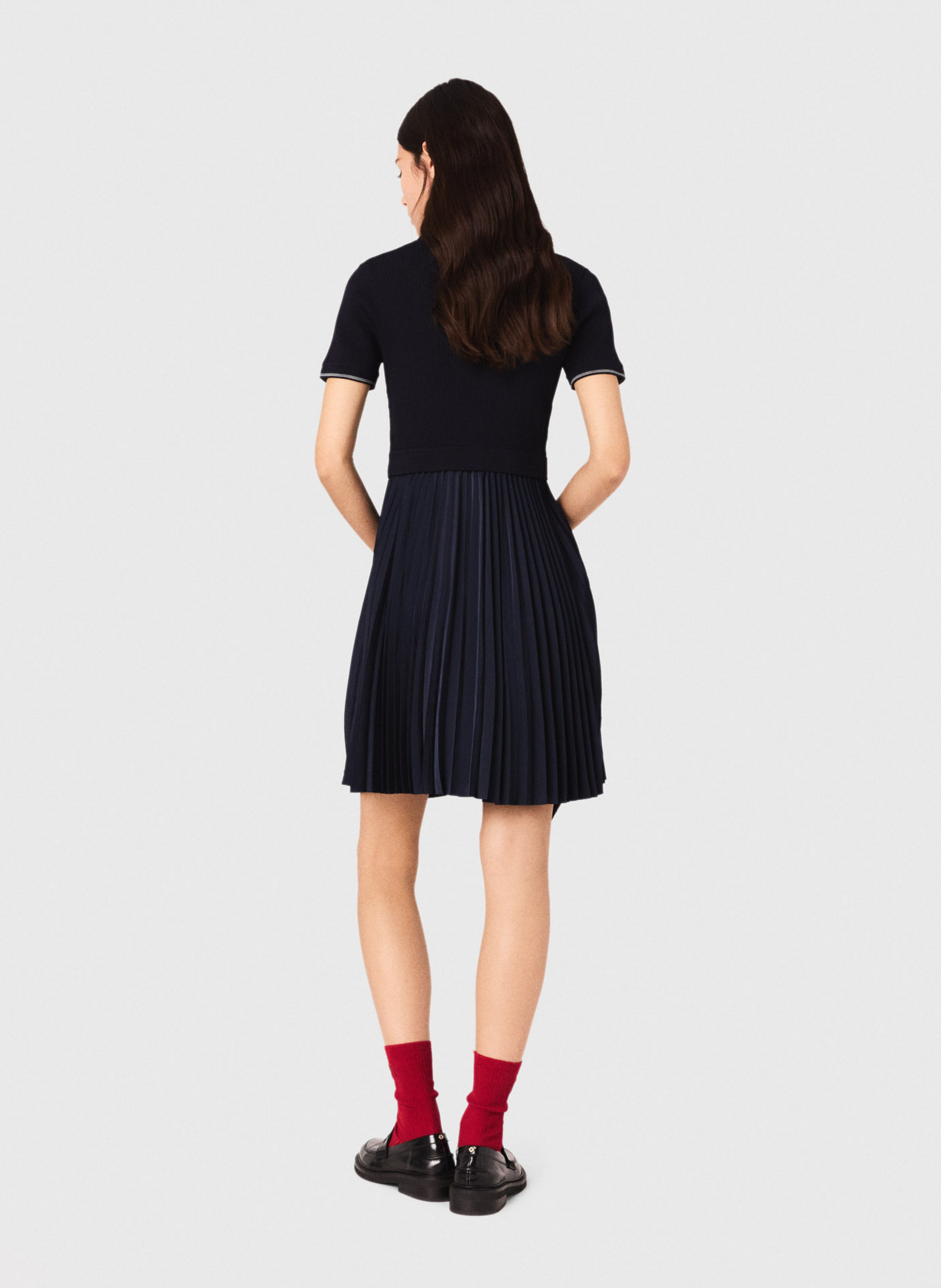 Robe courte polo à jupe plissée Bleu Maje Femme