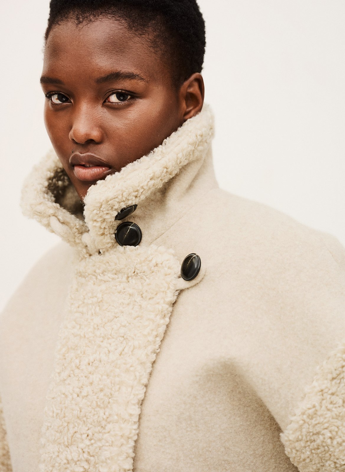 Manteau court col tailleur effet fourrure fleet BA&SH Beige