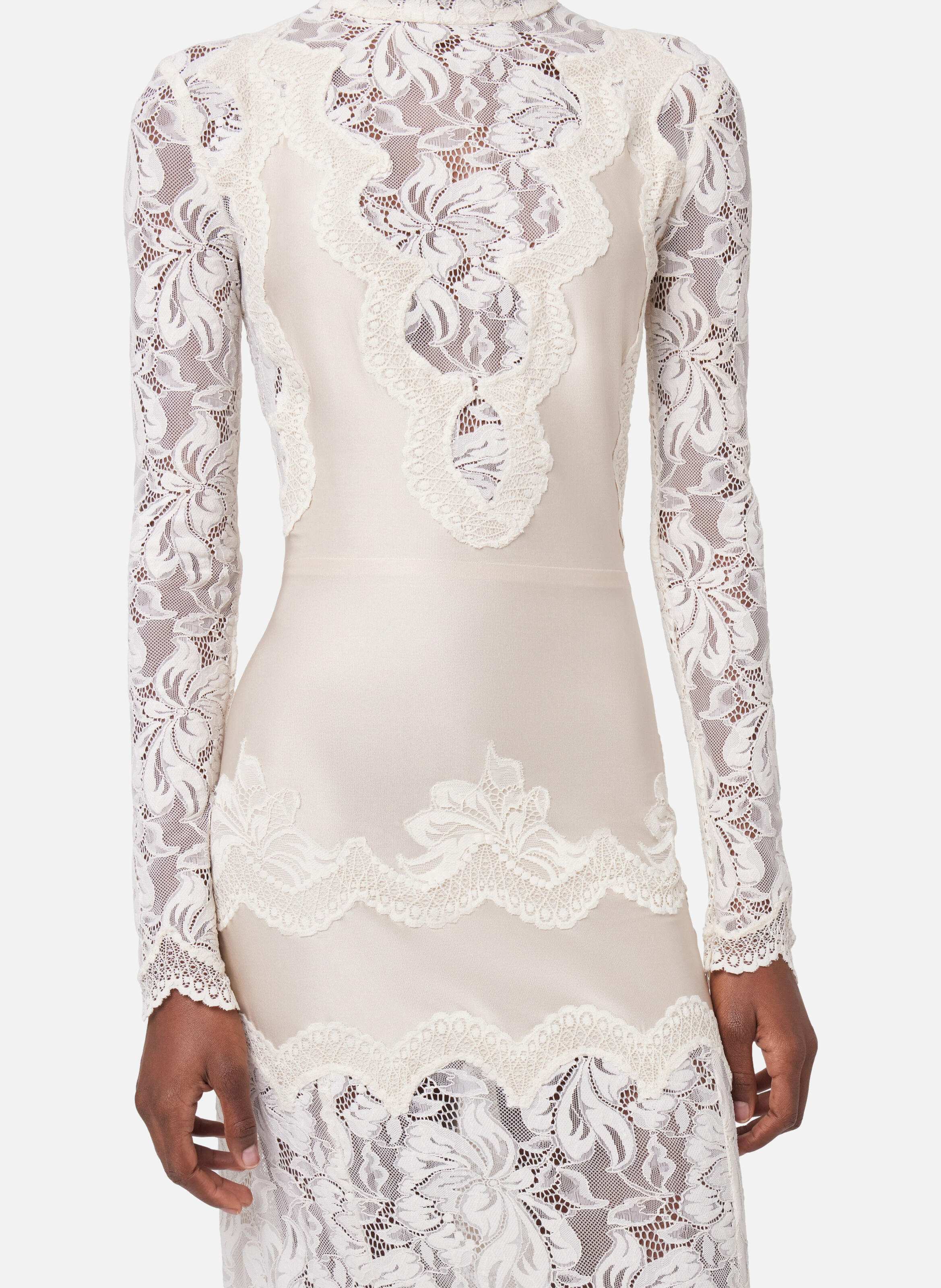 Robe longue en dentelle et jersey Blanc