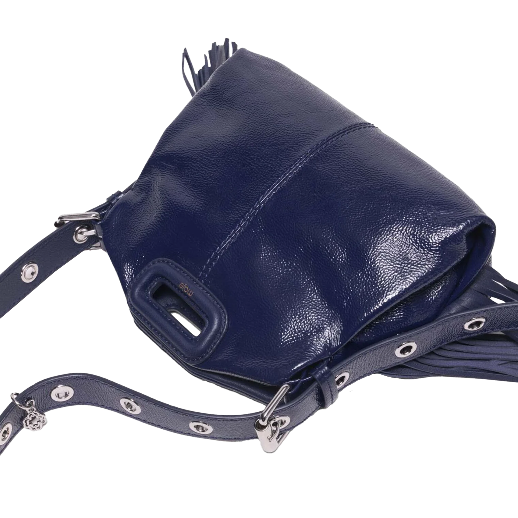 Sac bandoulière à franges en cuir miss m mini MAJE Bleu