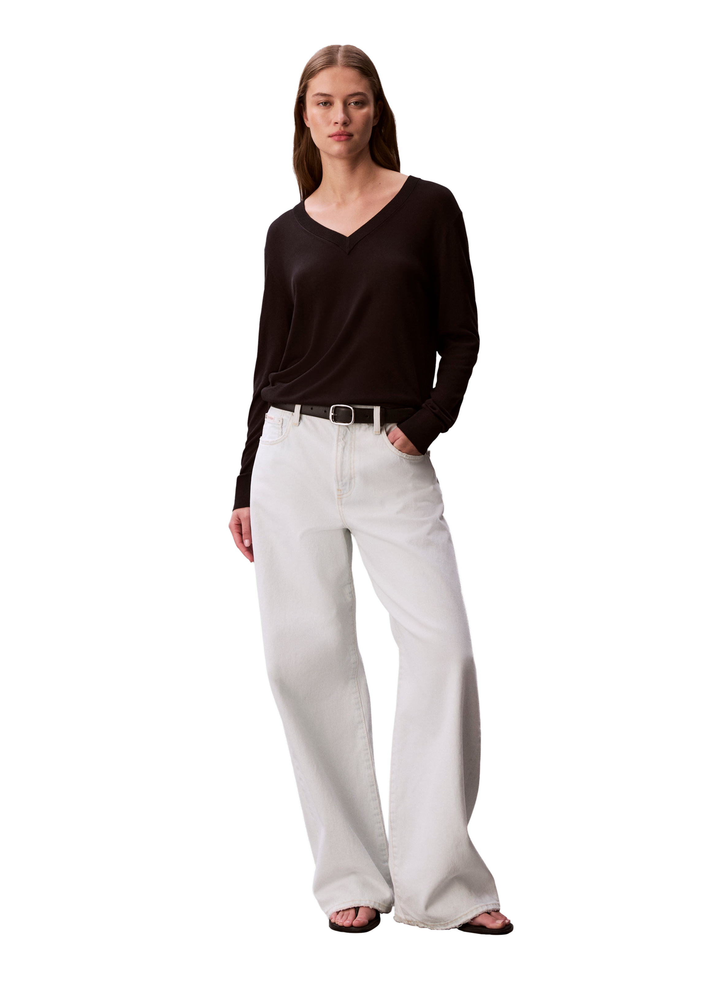 Pull uni col V CALVIN KLEIN Noir