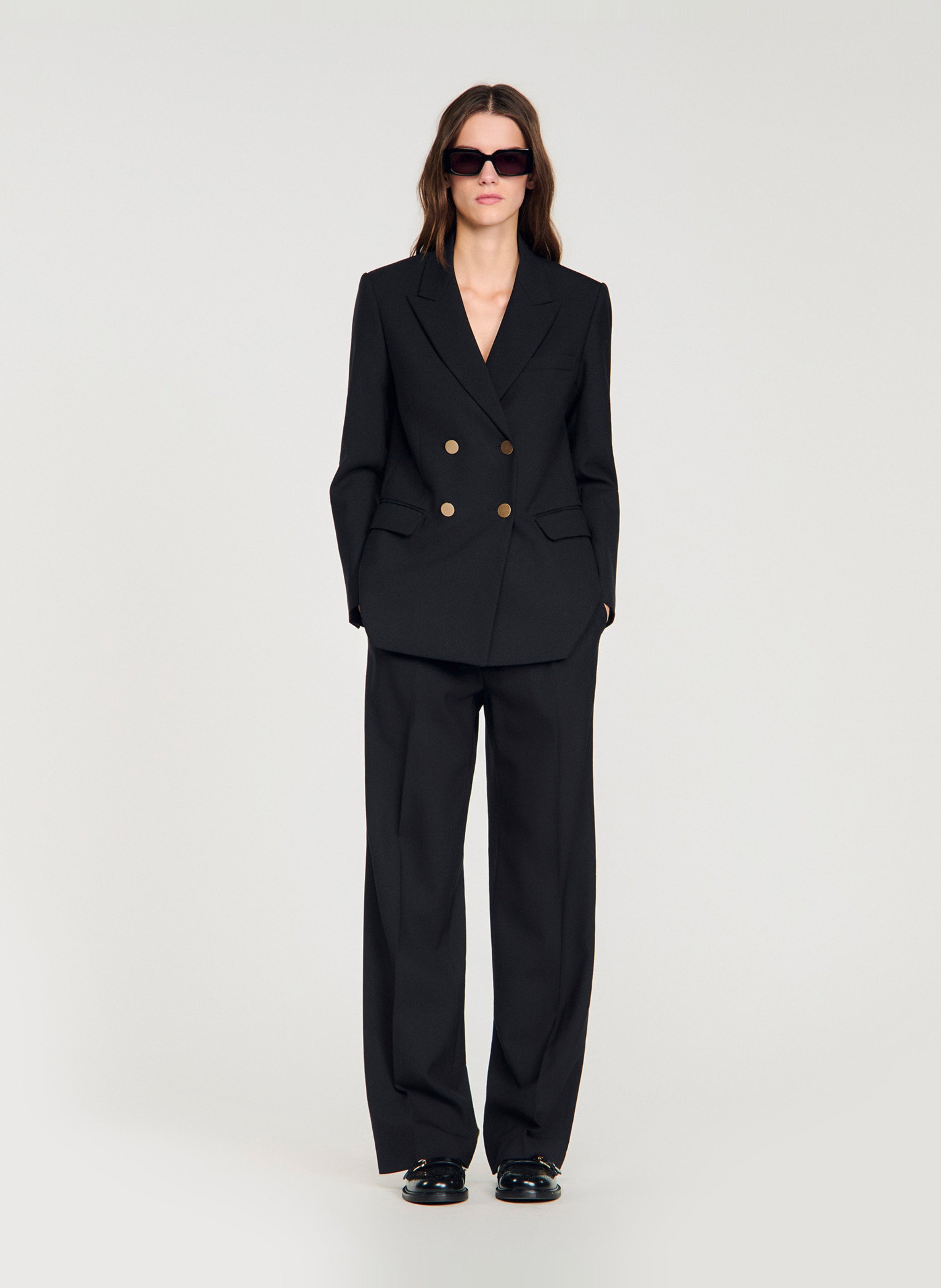 Veste cintrée col tailleur en laine SANDRO Noir