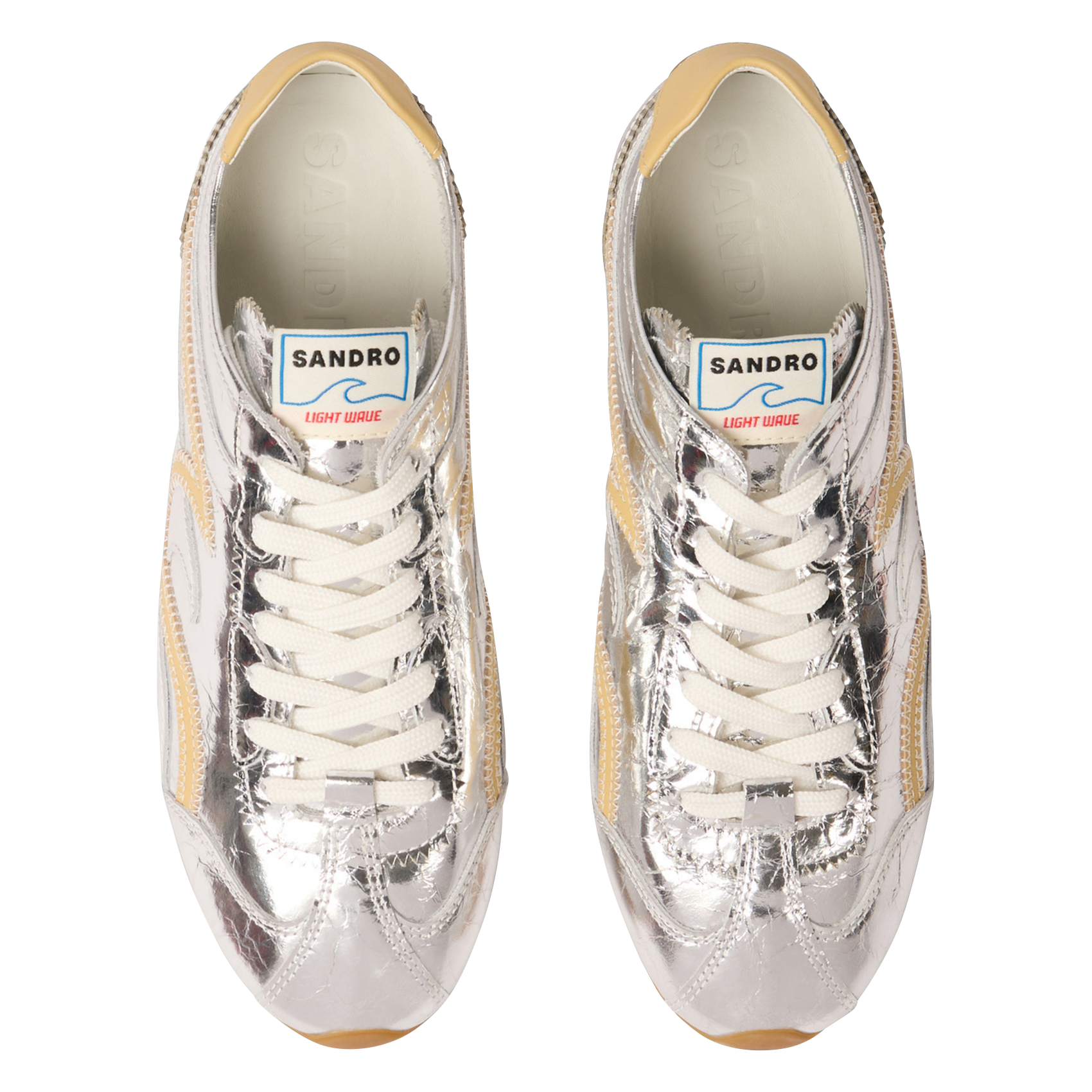 Baskets basses métallisées en cuir SANDRO Argent