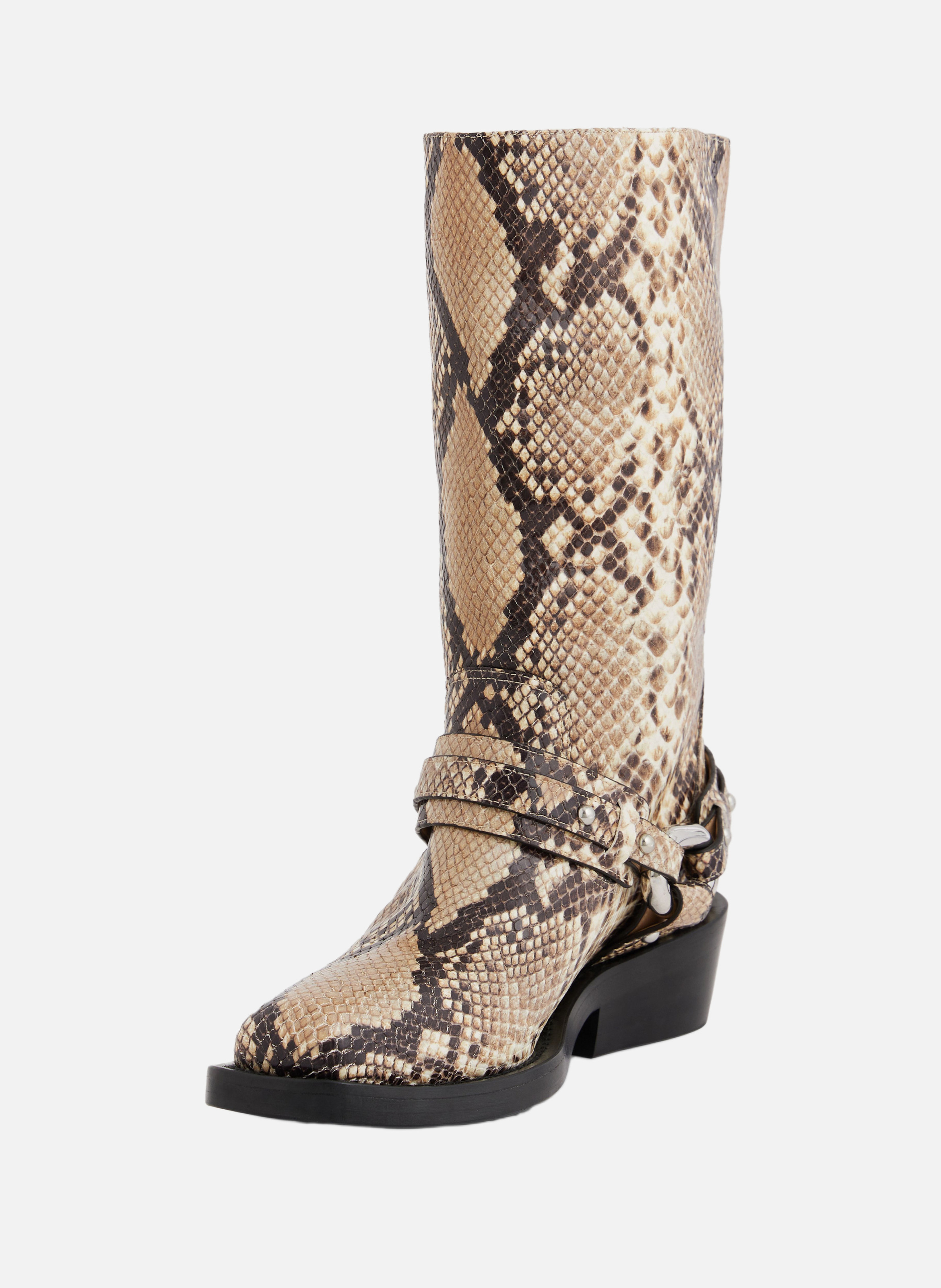 Bottes biker en cuir RABANNE Beige