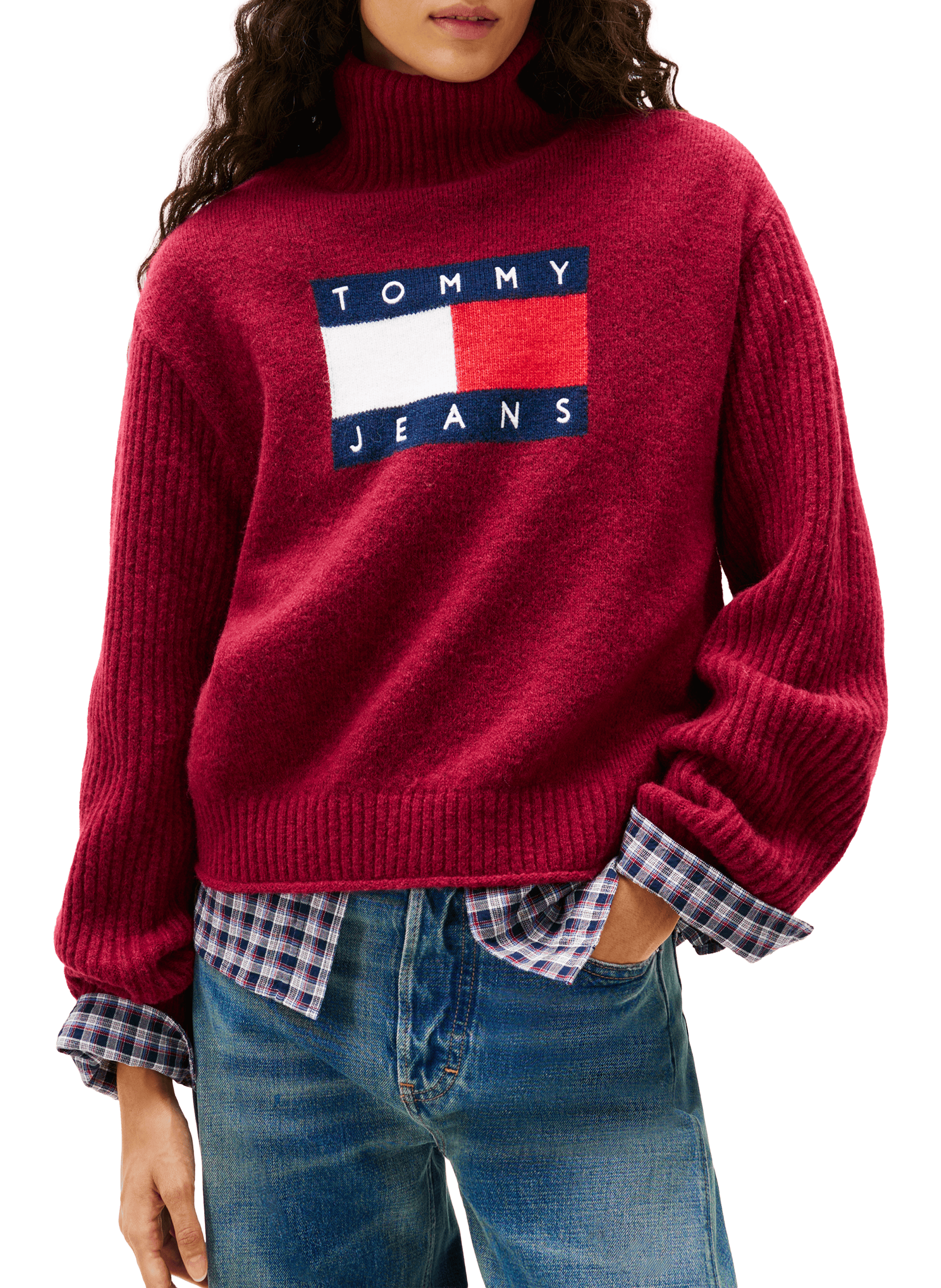 Pull côtelé à logo TOMMY HILFIGER Rouge