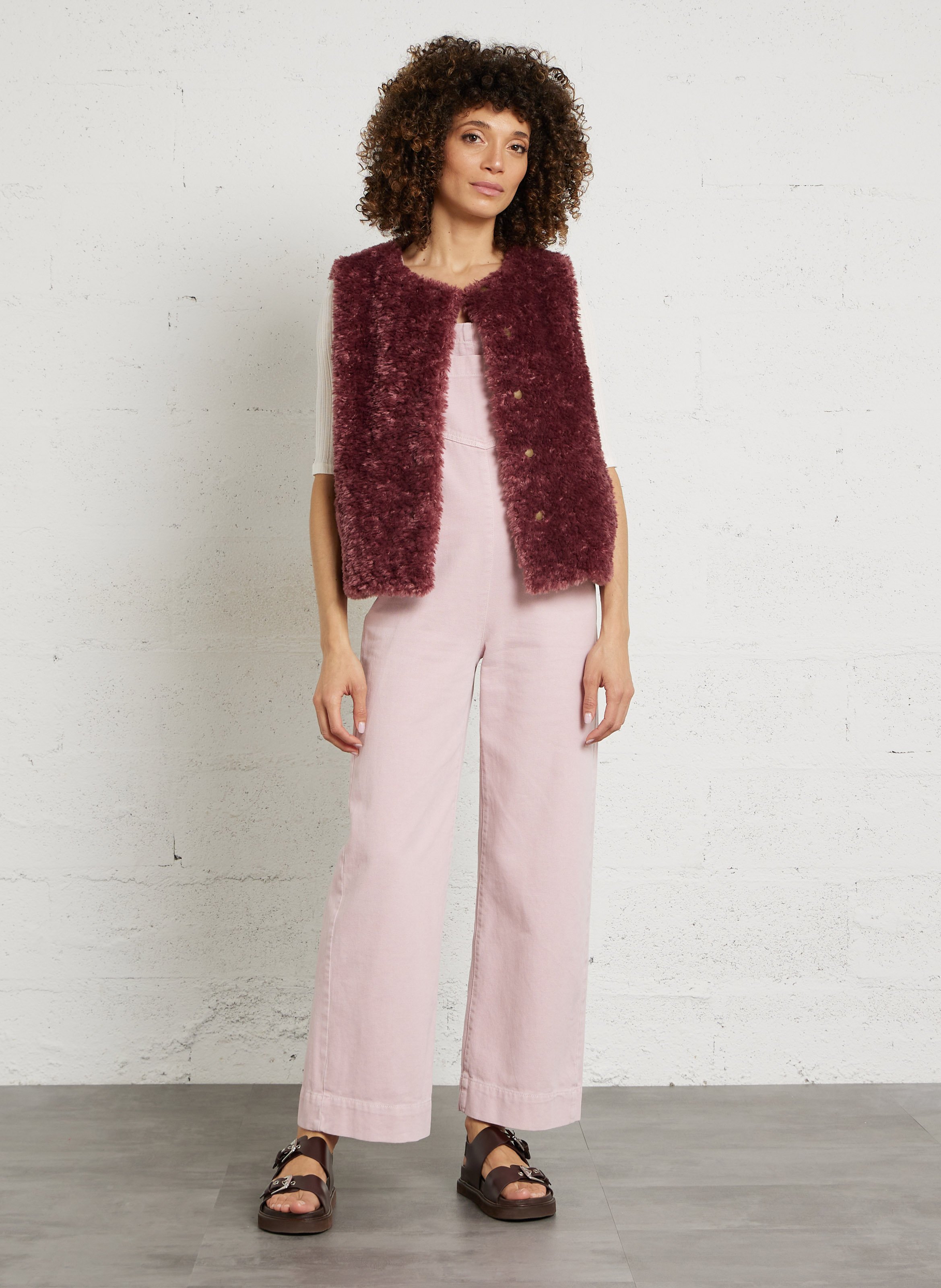 Veste droite col rond en fourrure synthétique brooklyn MAISON 123 Rose