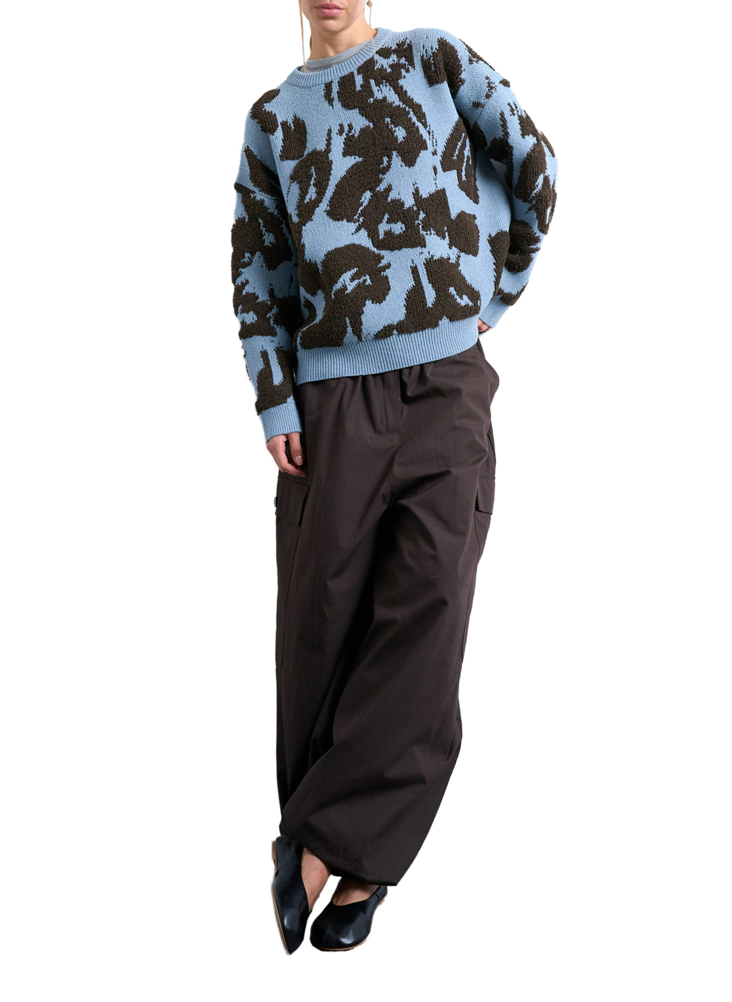 Oversized round neck sweater with pattern TOPSHOP Blue