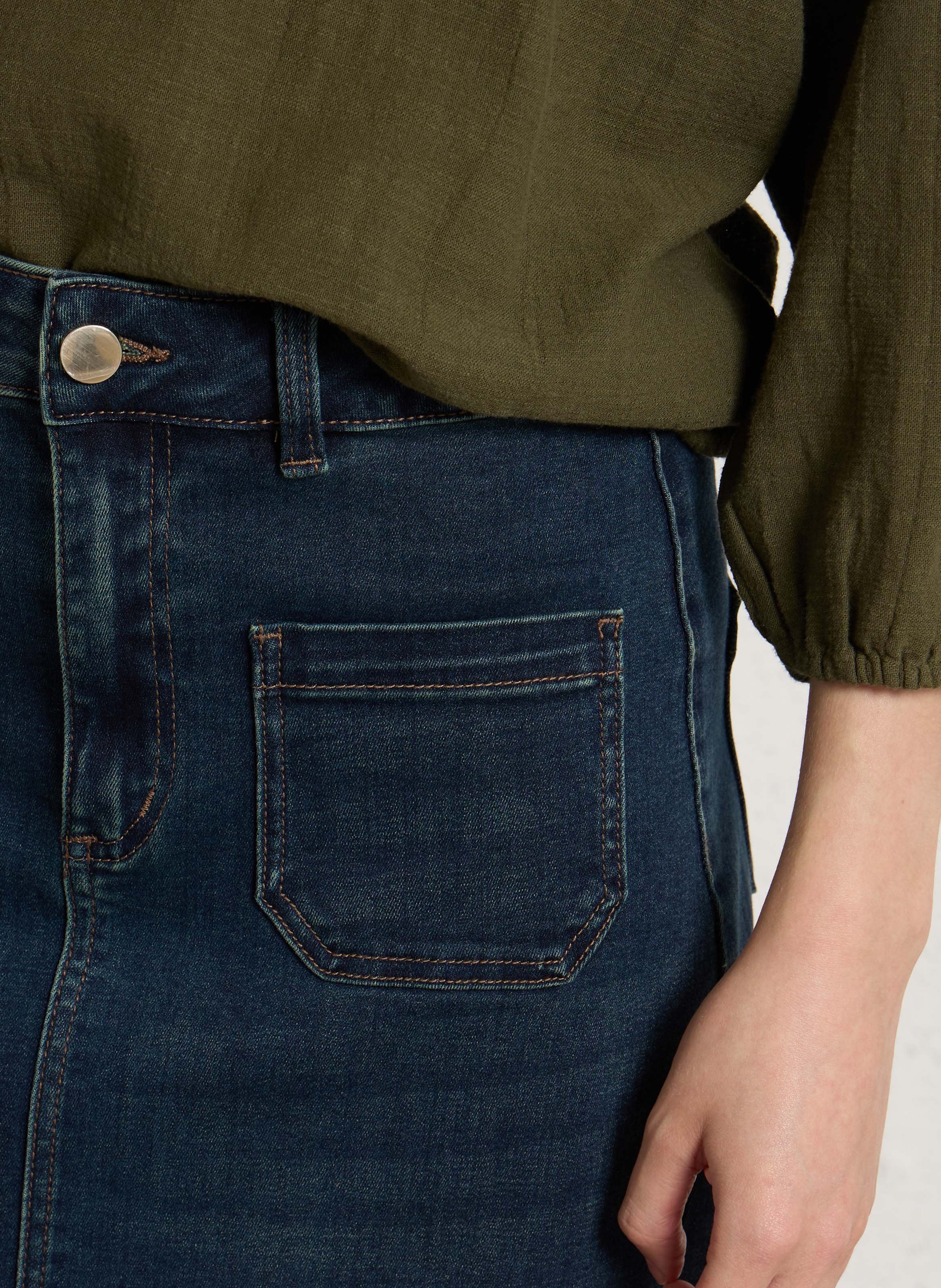 Jupe midi droite en denim de coton mélangé ophe MAISON 123 Bleu