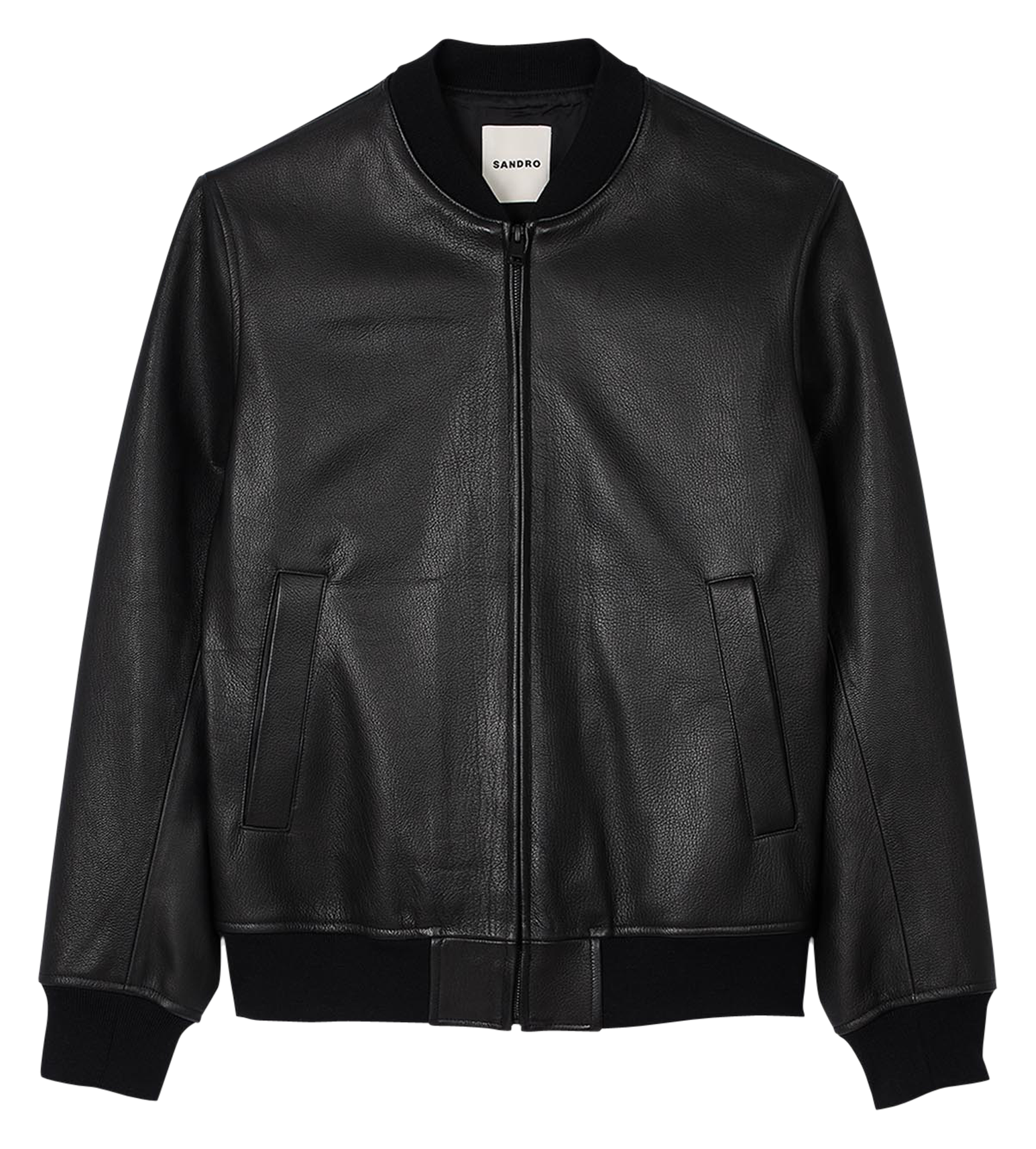 Blouson droit en cuir SANDRO Noir
