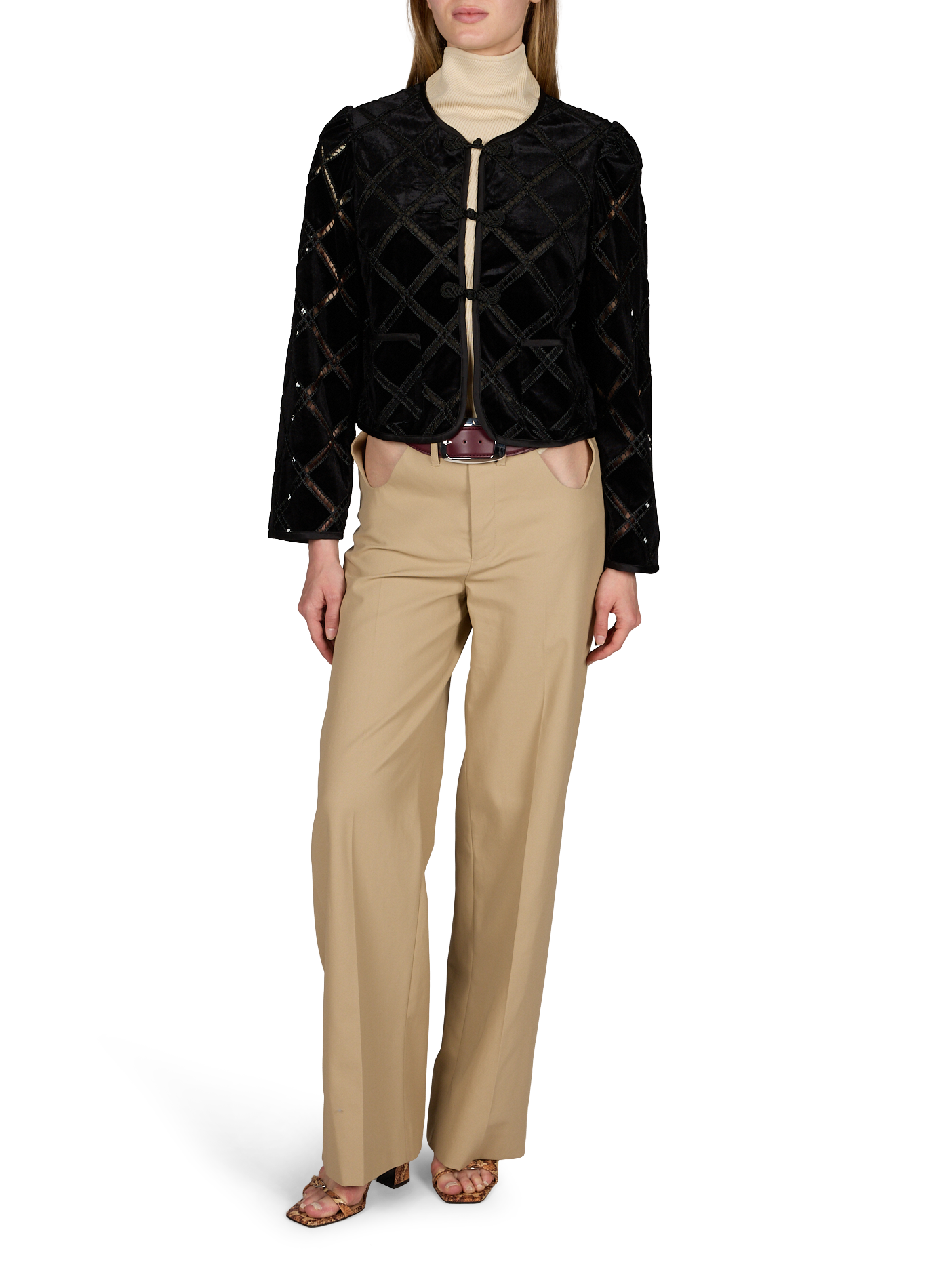 Short velvet vest with openwork embroidery BAUM UND PFERDGARTEN Black