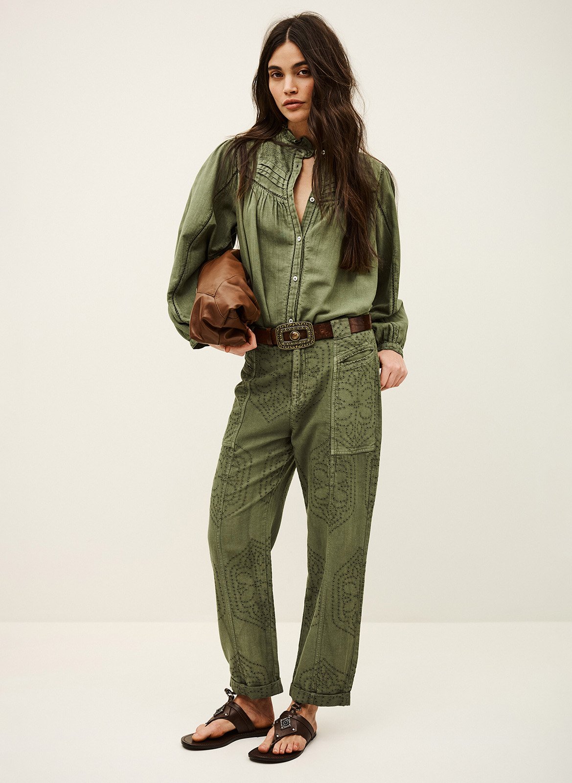 Pantalon droit en coton giany Kaki