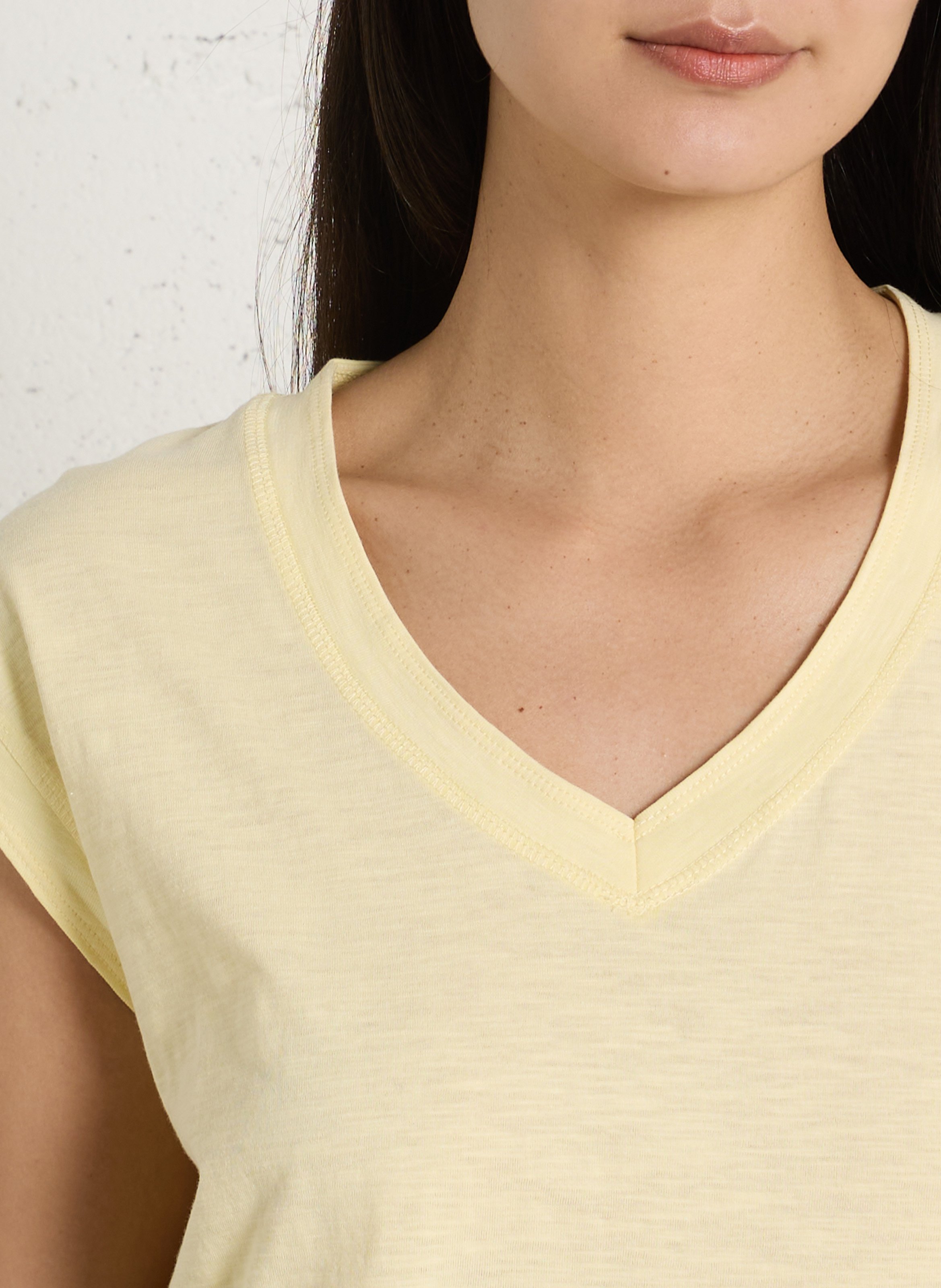 Tee-shirt col v en coton delya Jaune