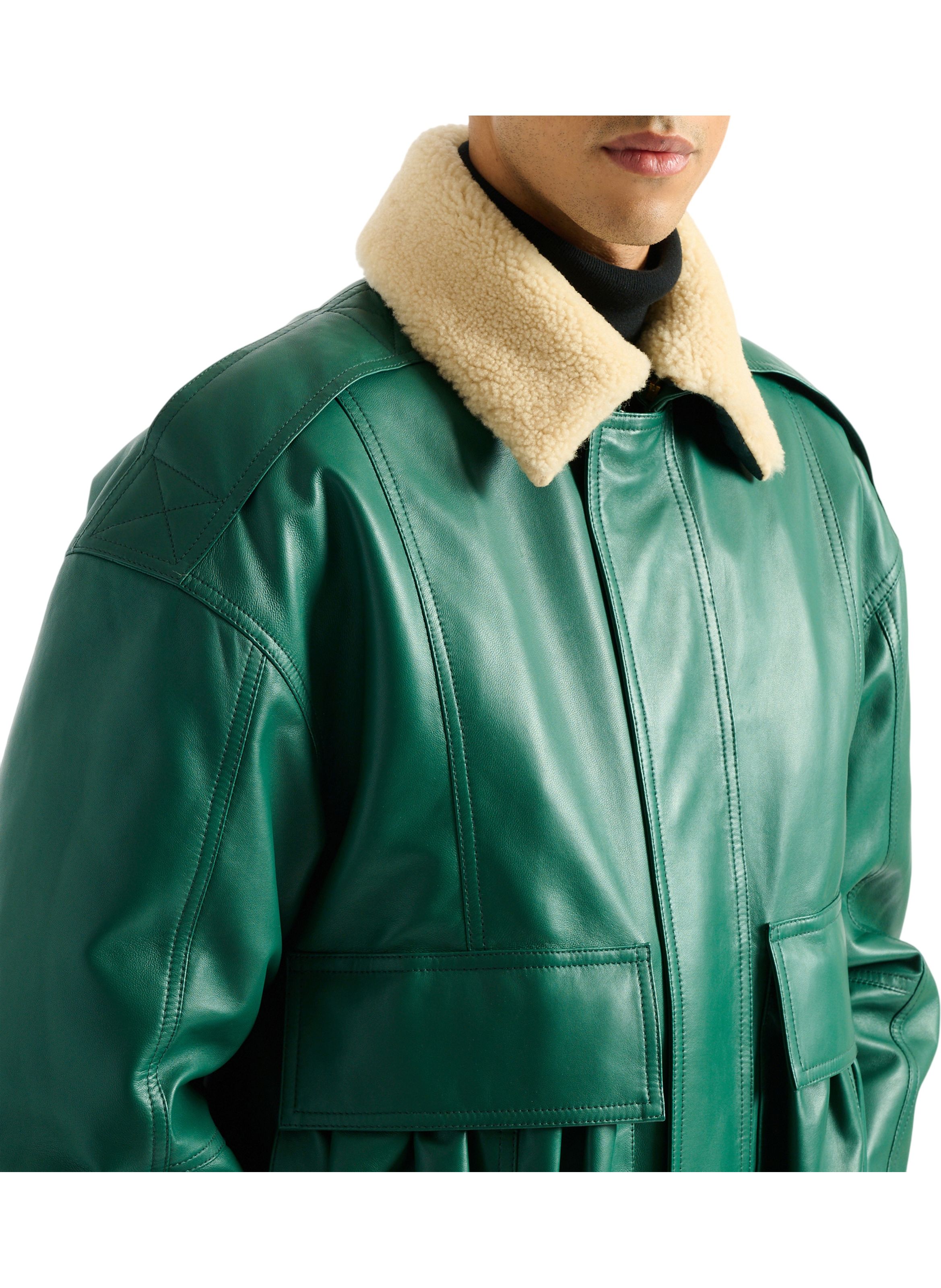 Bomber en cuir et shearling BALMAIN Vert