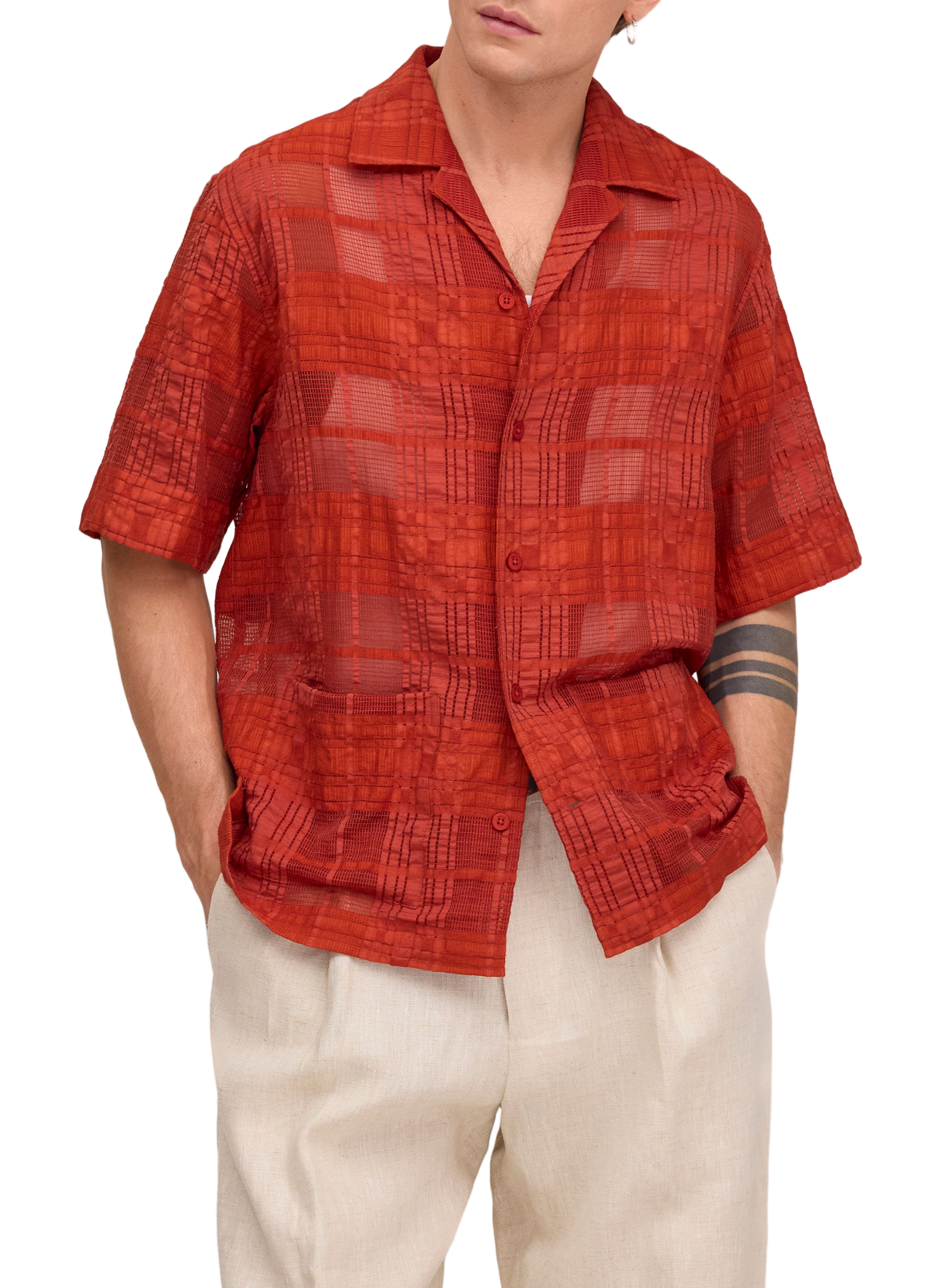 Checked shirt with knit panel NN.07 Red