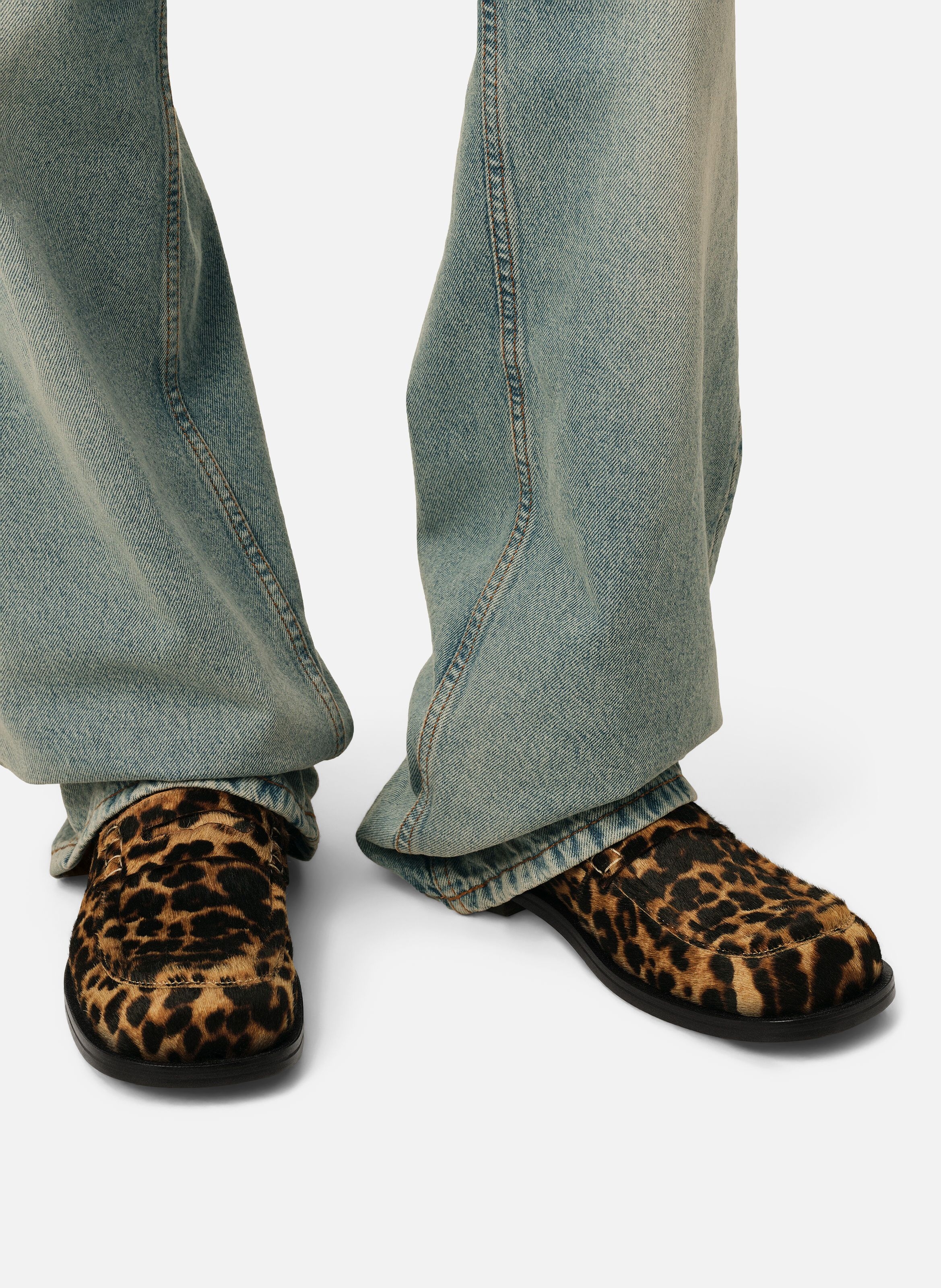 Mocassins imprimés léopard unisexe en cuir de vachette | Beige AMI PARIS Homme