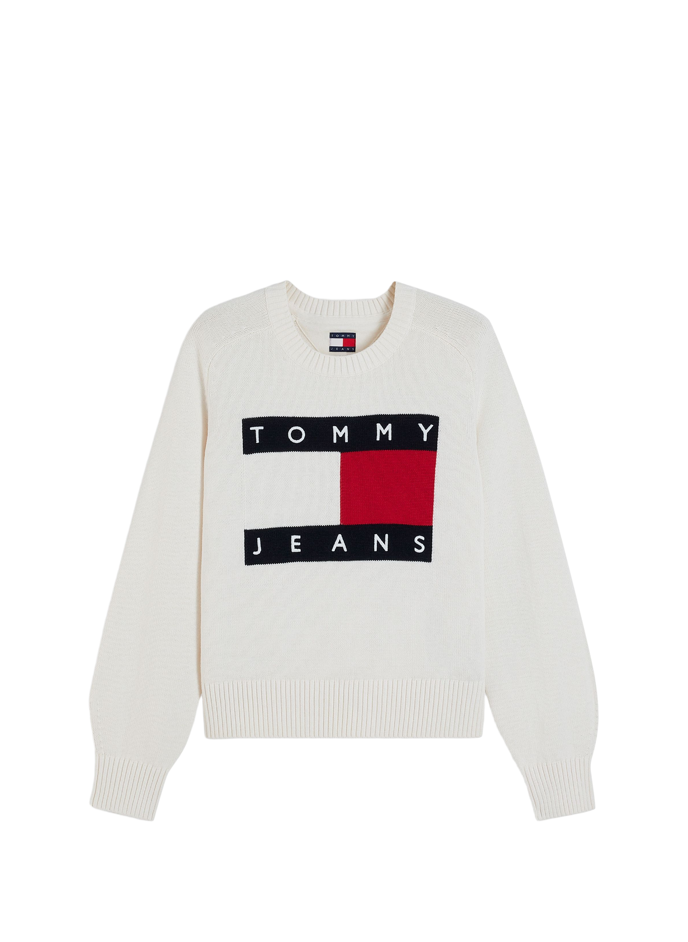 Pull droit à logo en coton et laine TOMMY HILFIGER Blanc