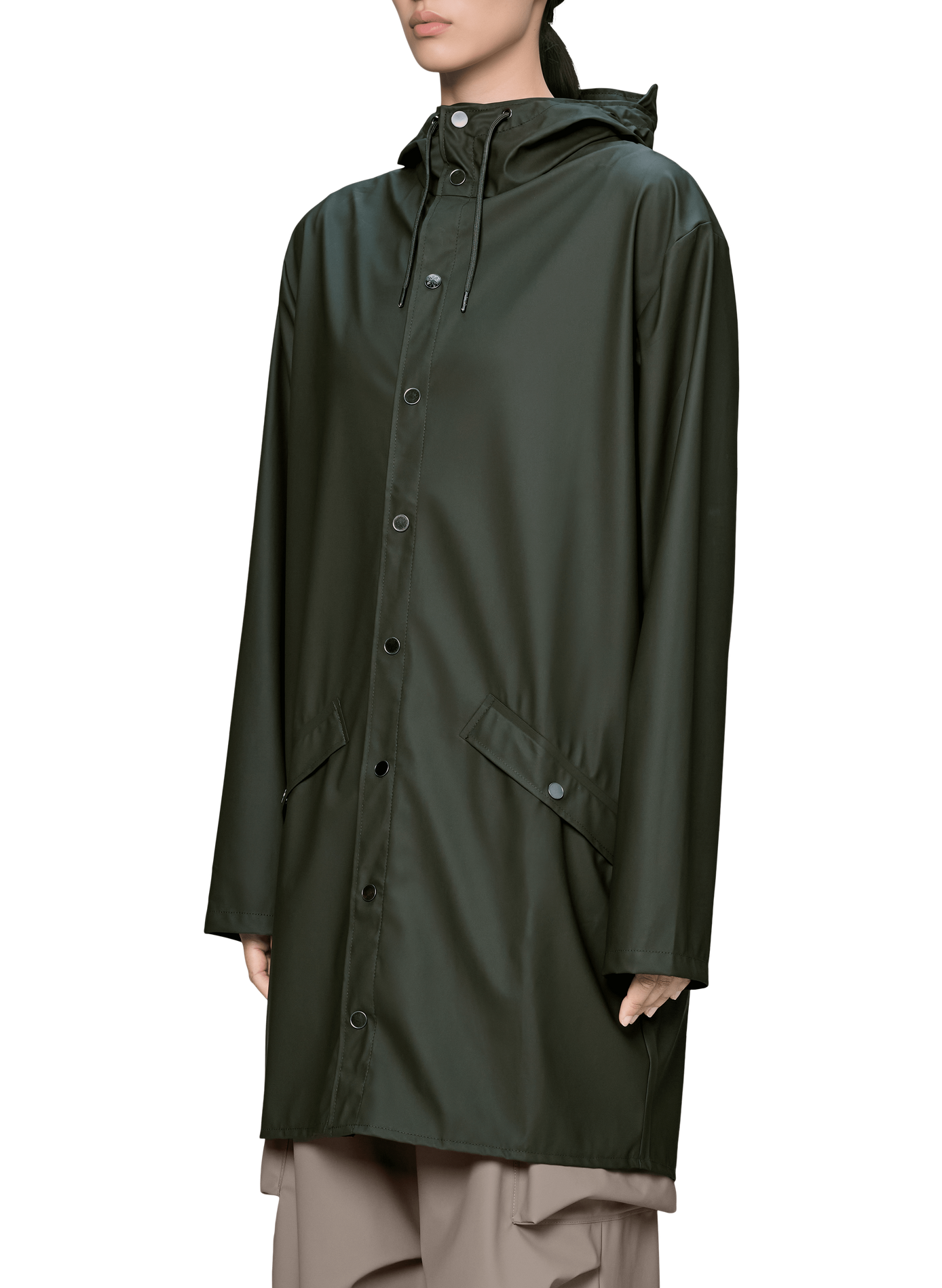 Long hooded raincoat | Green RAINS Women