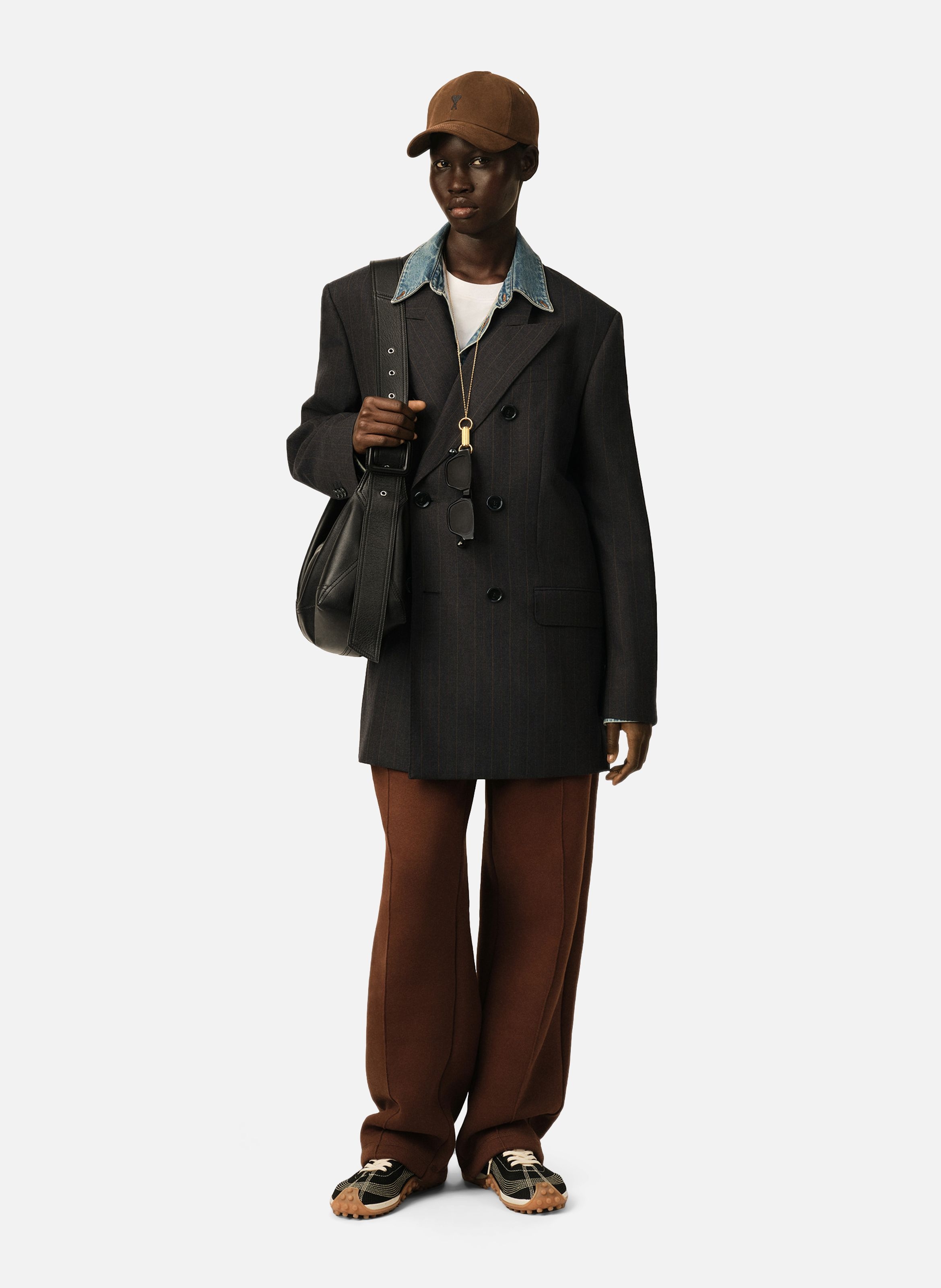 Veste rayée double boutonnage en laine AMI PARIS Gris