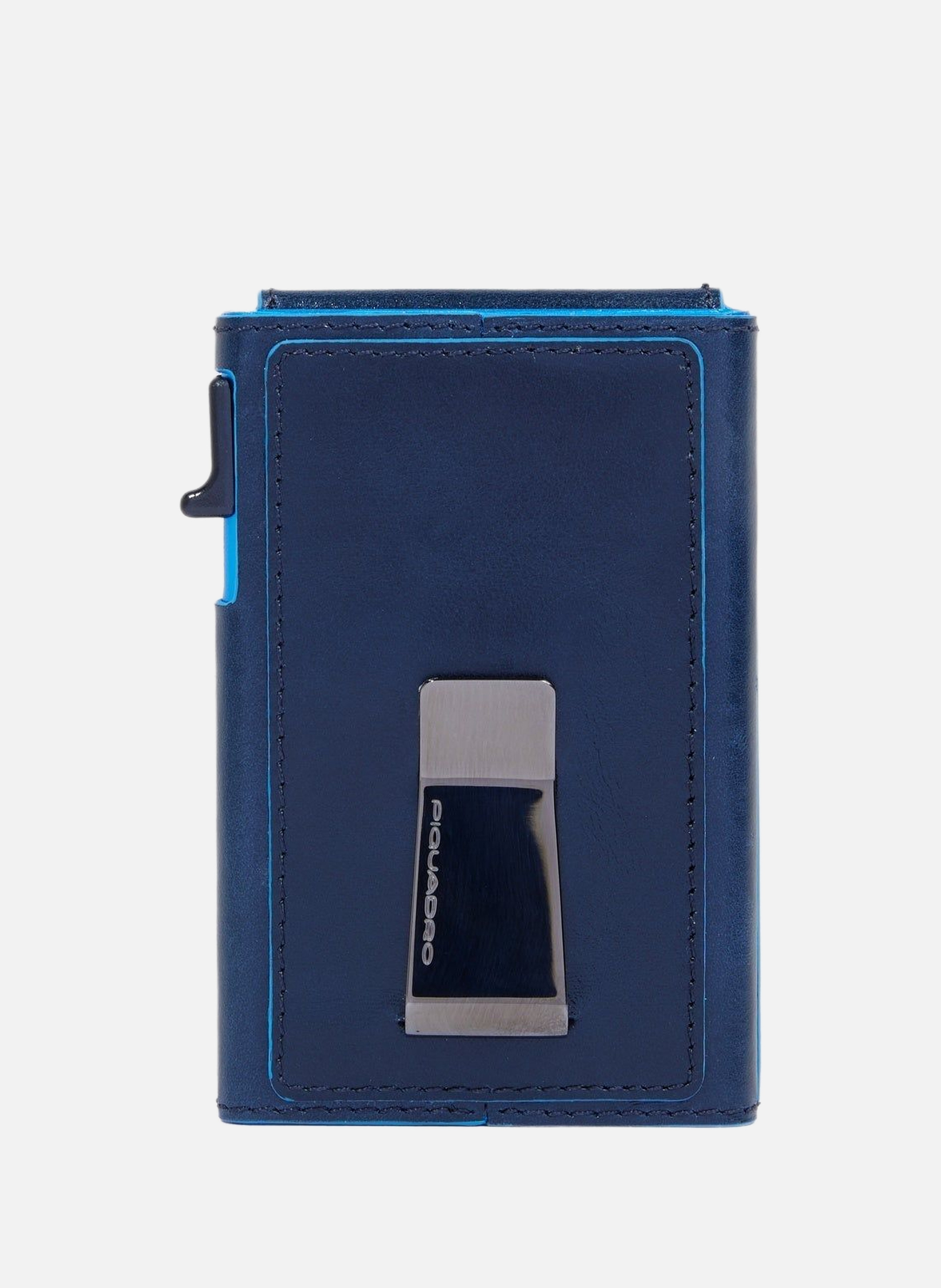 Automatische kaarthouder met opklapbare ID-houder. PIQUADRO Blauw