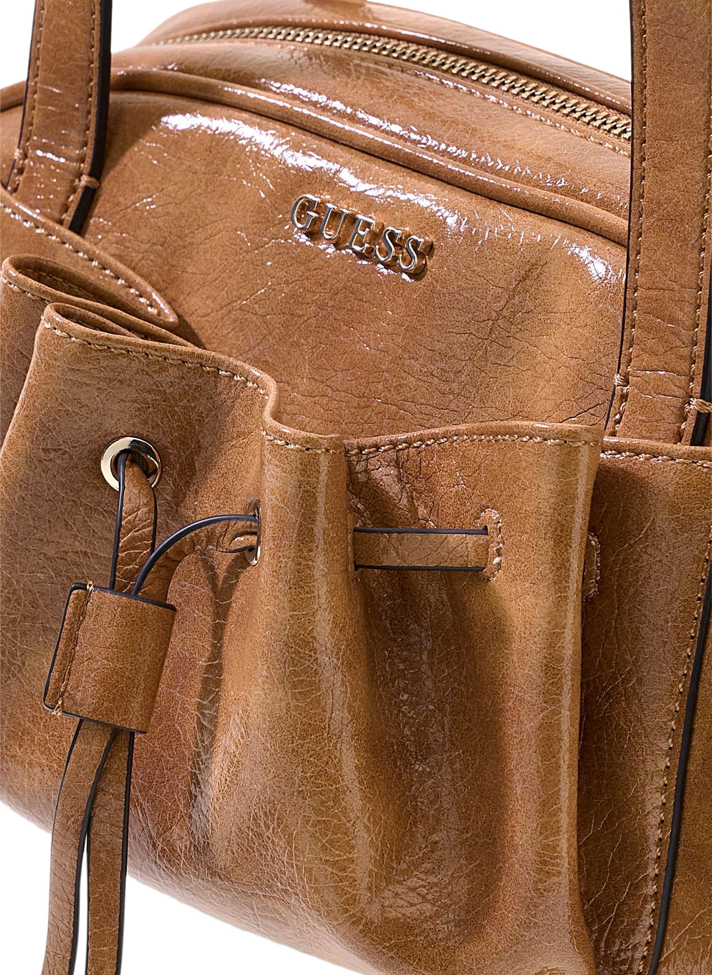 Sac porté épaule effet cuir verni GUESS Marron